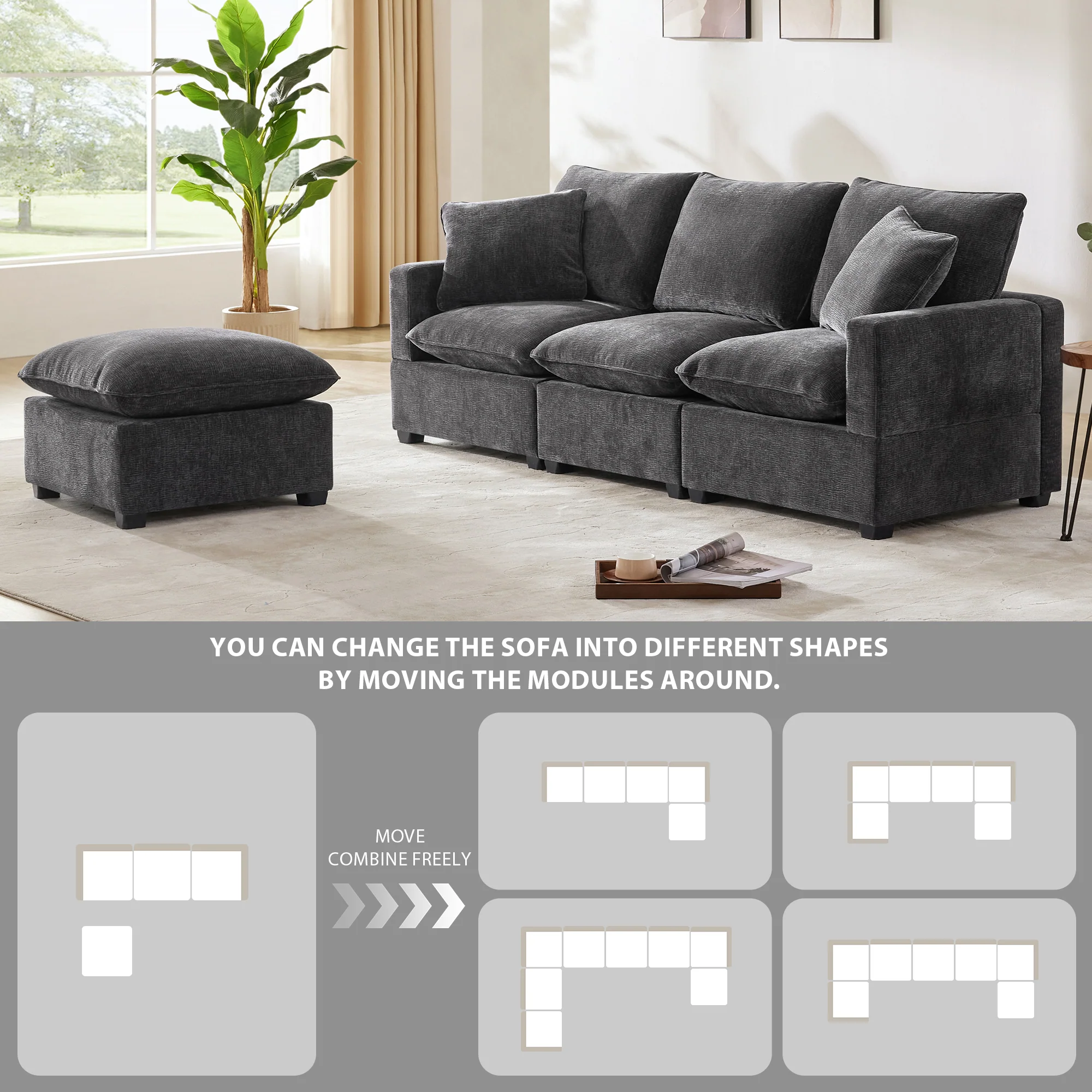 Chenille Modular L-Shape Sofa - Image 9