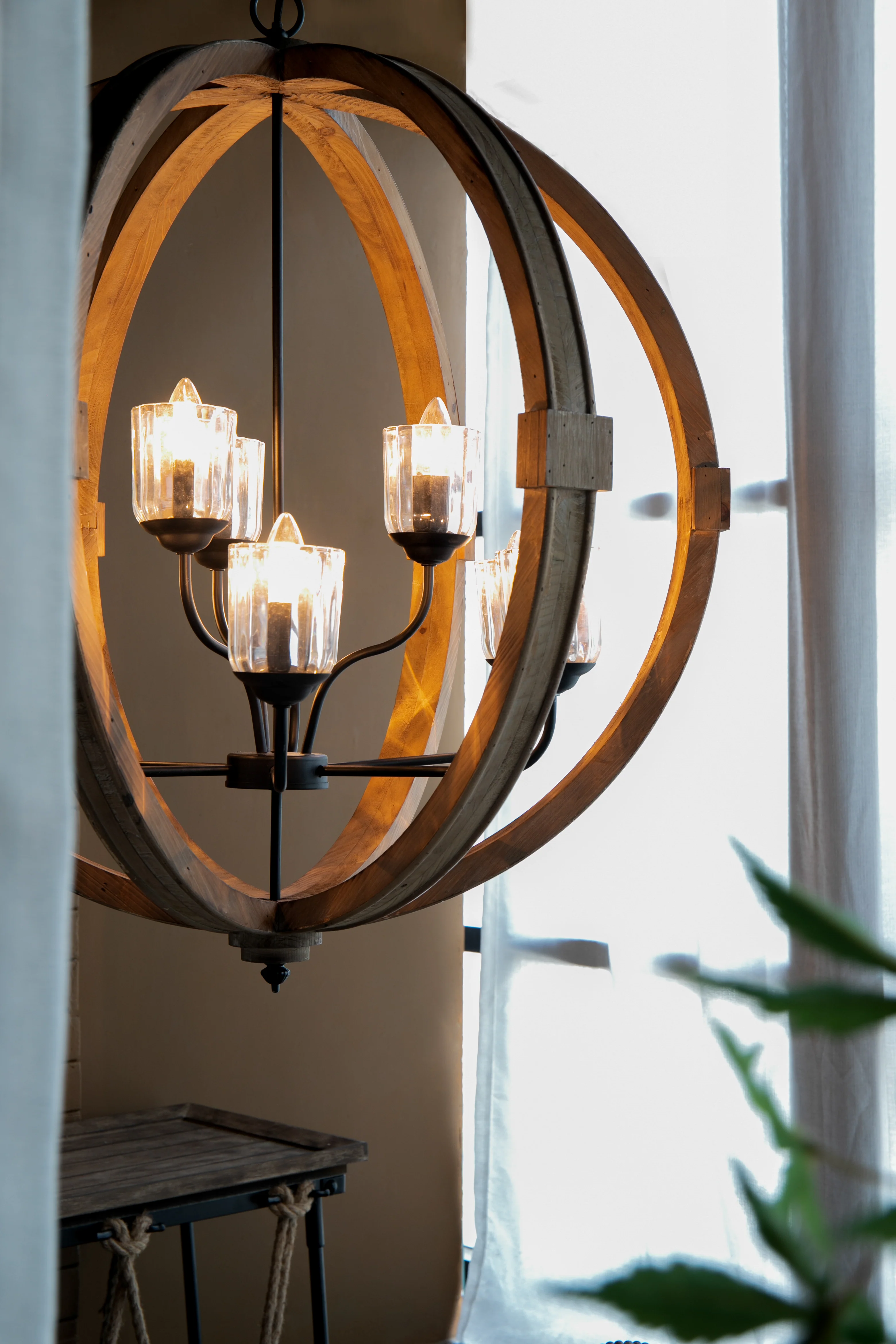 9- Light Wood Globe Chandelier - Image 11