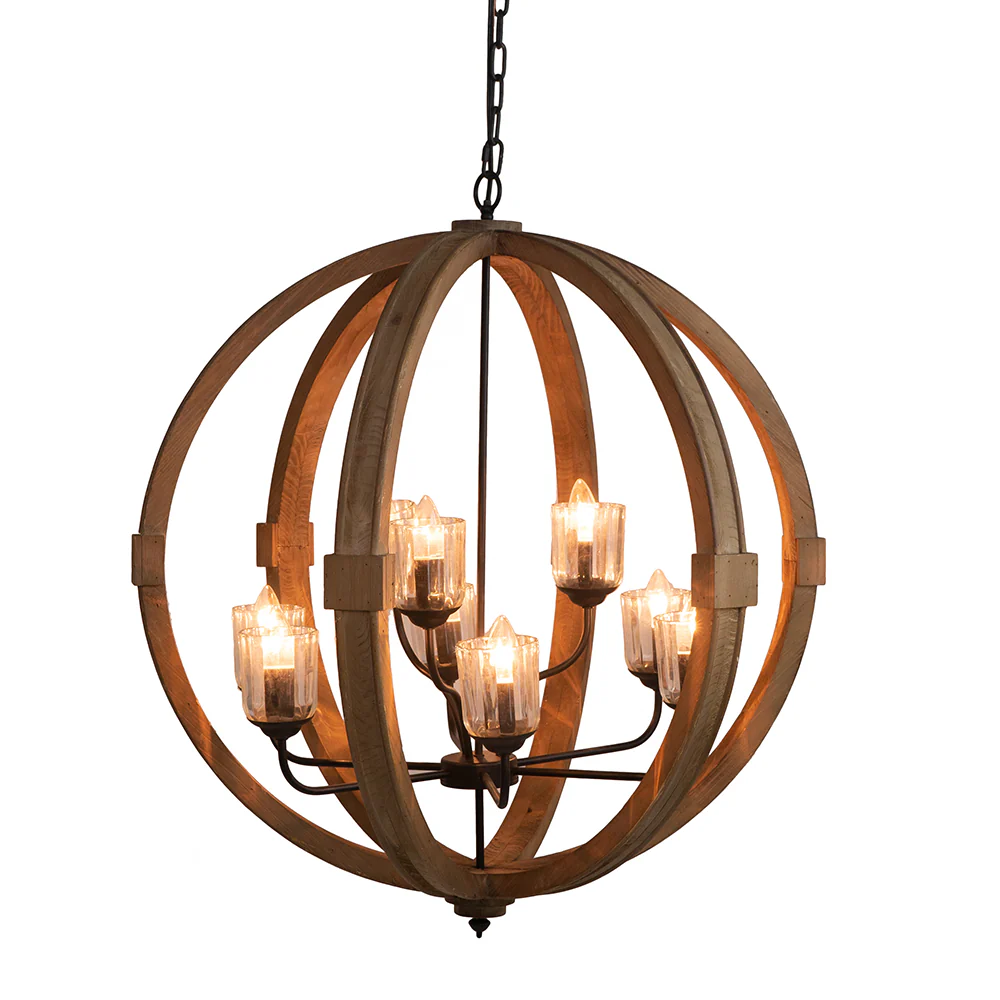 9- Light Wood Globe Chandelier - Image 3