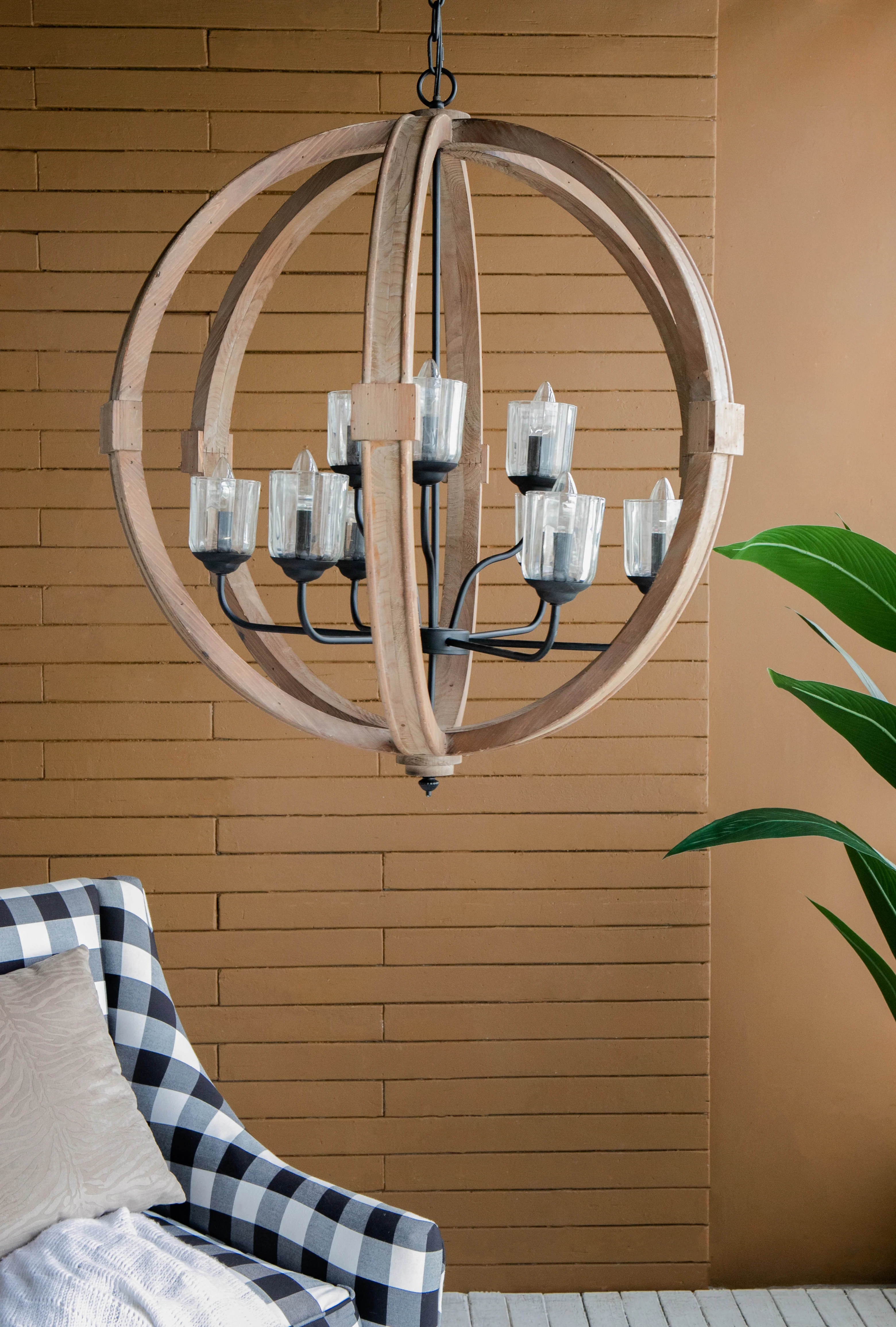 9- Light Wood Globe Chandelier - Image 5
