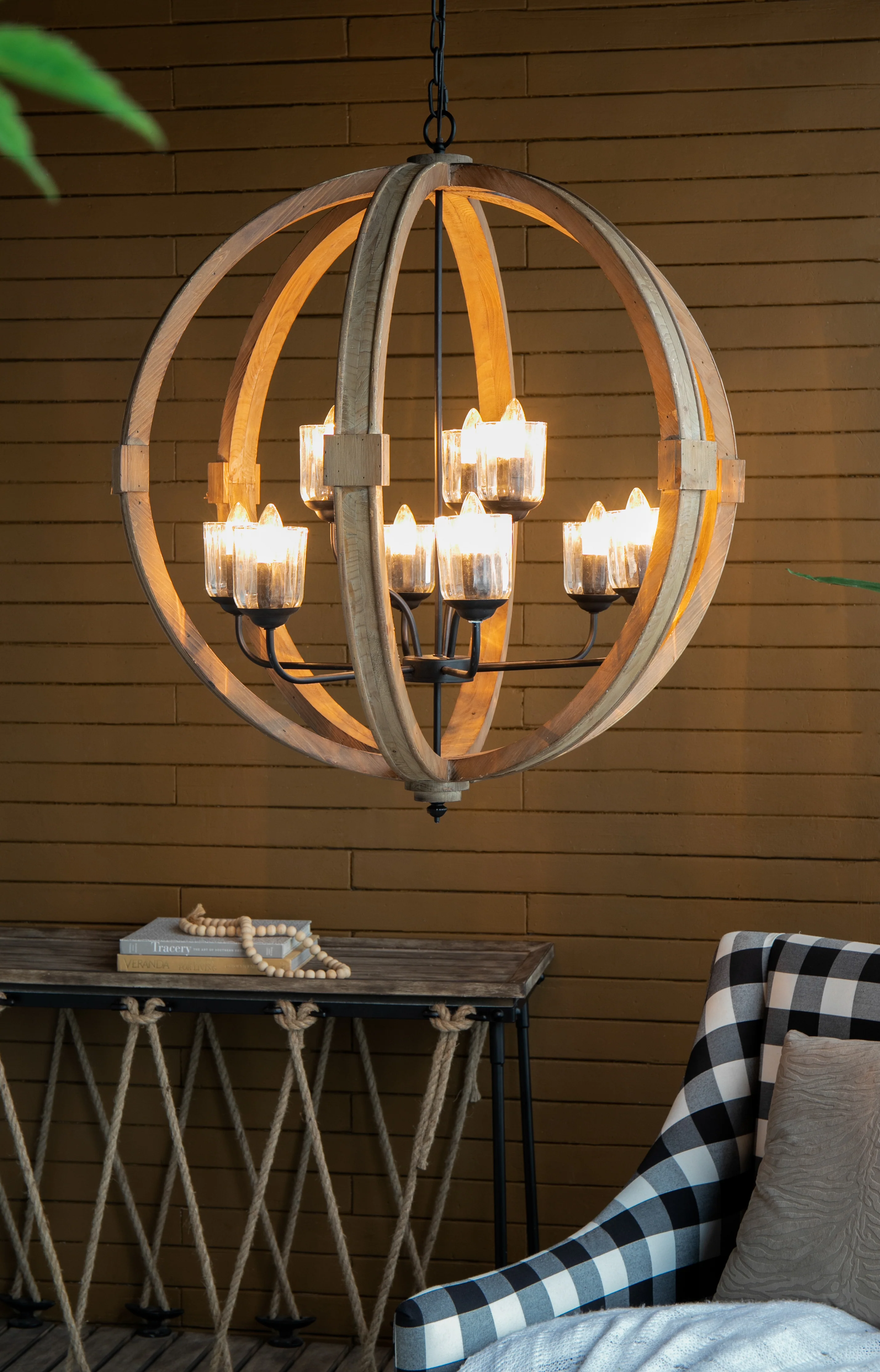 9- Light Wood Globe Chandelier - Image 6