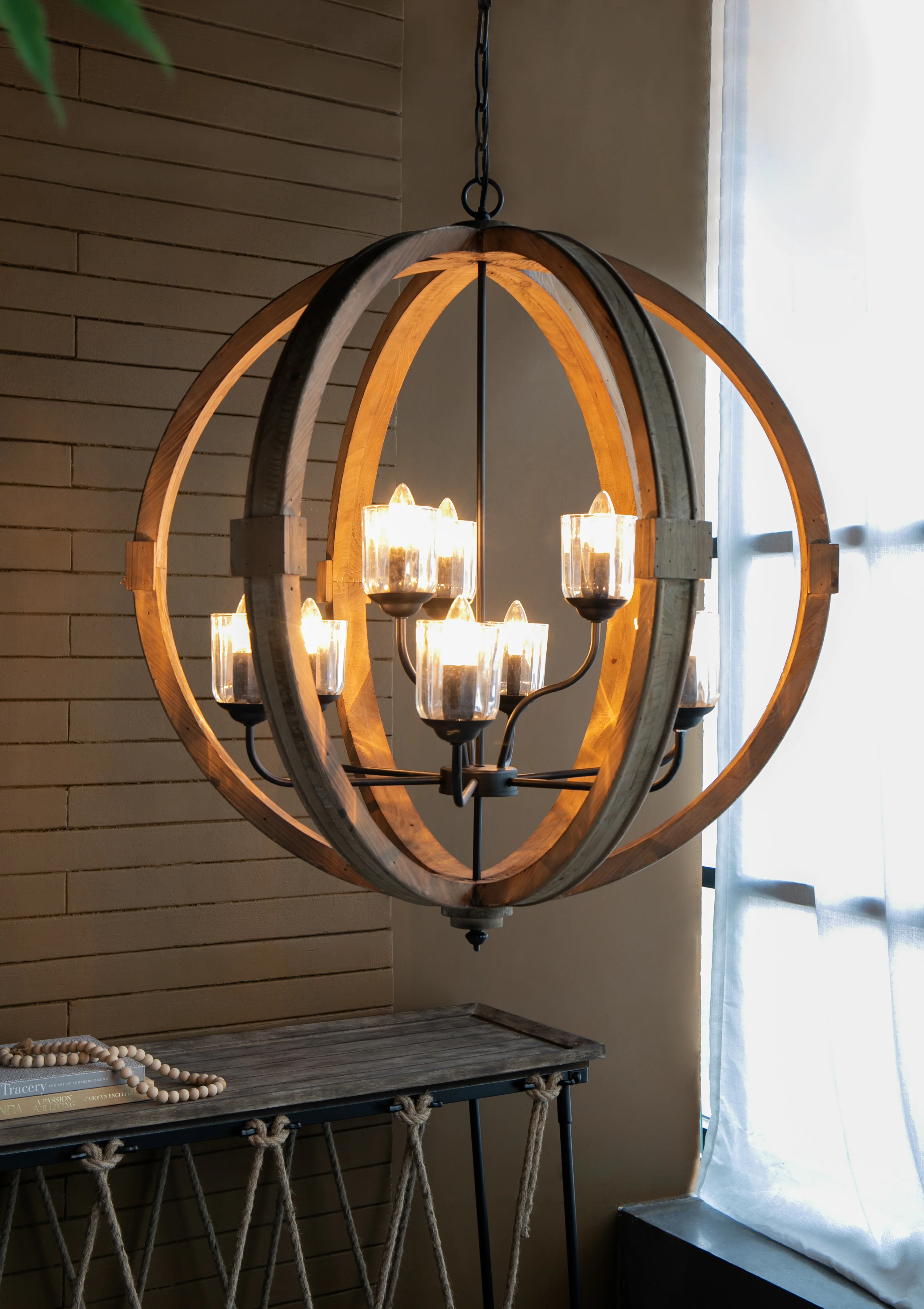 9- Light Wood Globe Chandelier - Image 7