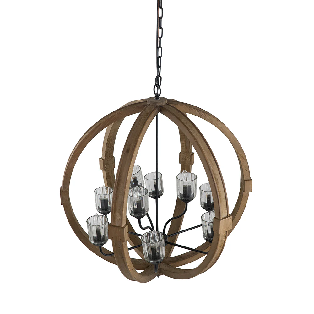 9- Light Wood Globe Chandelier - Image 8