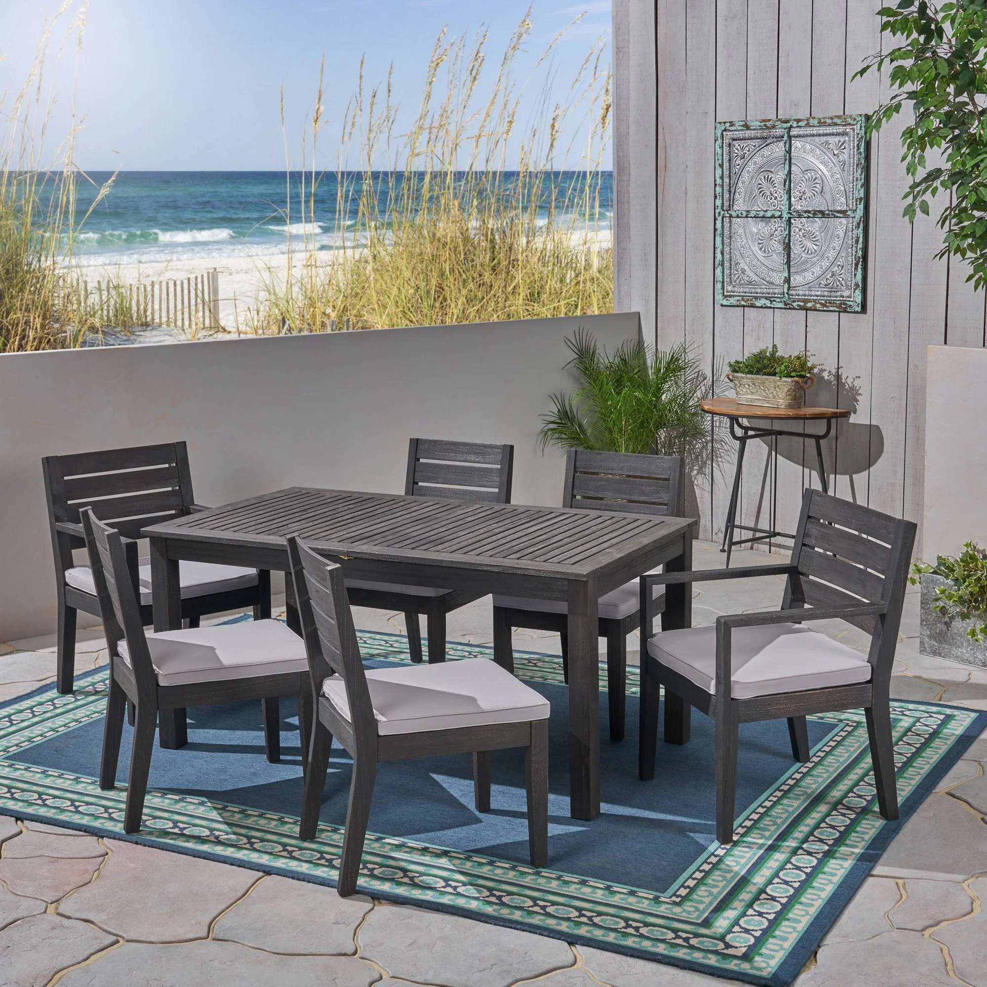 Acacia Wood 7-Piece Expandable Outdoor Dining Set - Image 2