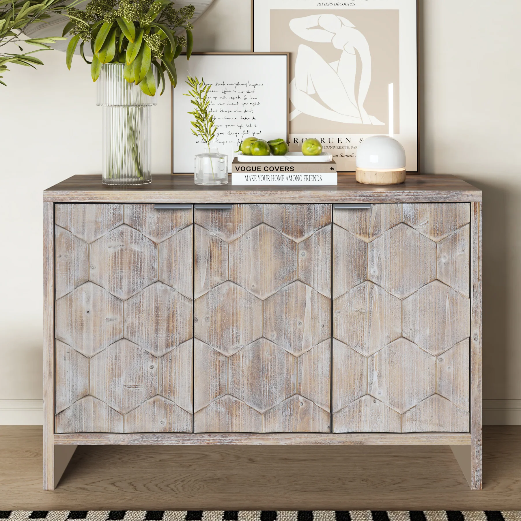 Farmhouse Style 3 Door Wooden Sideboard - Image 3