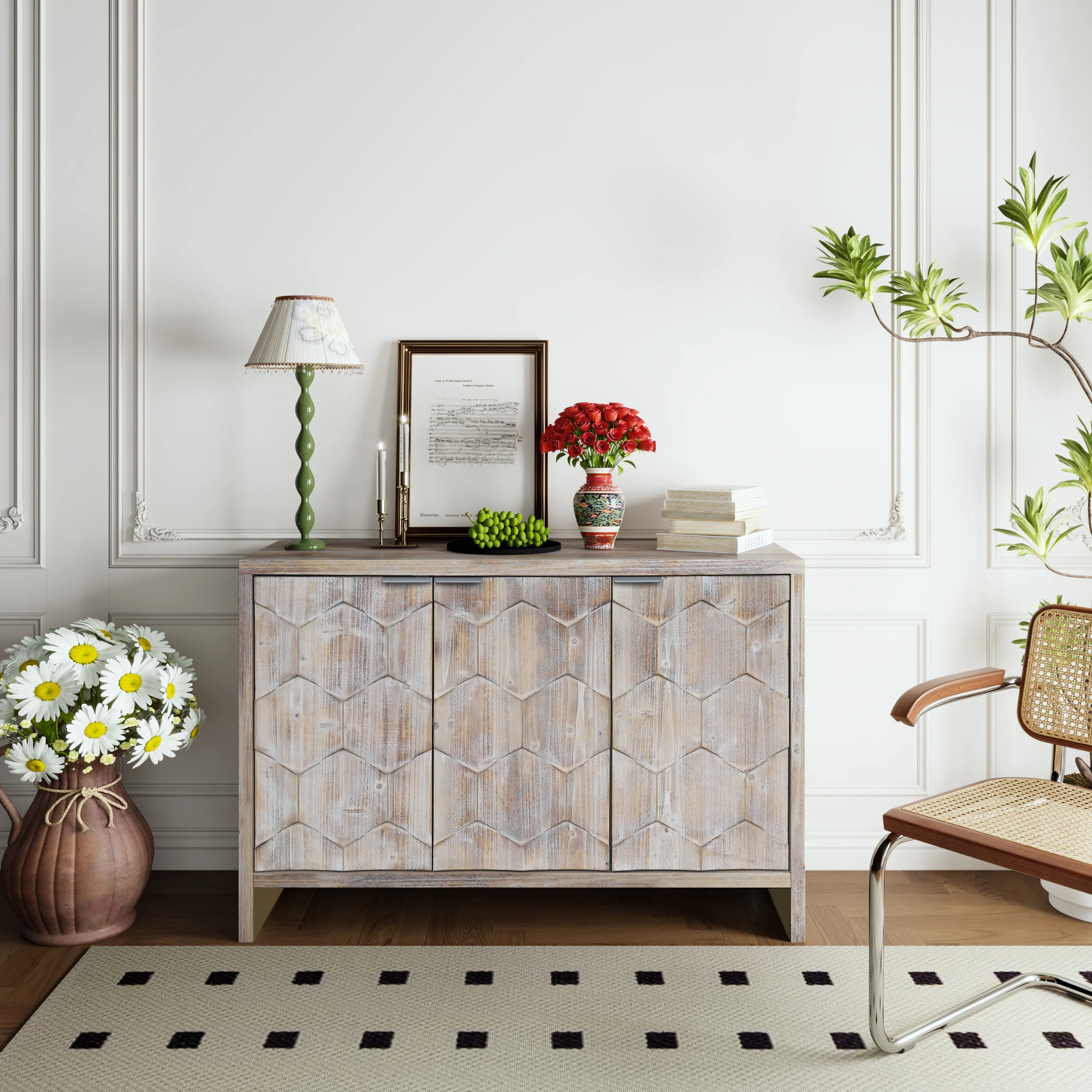 Farmhouse Style 3 Door Wooden Sideboard - Image 6