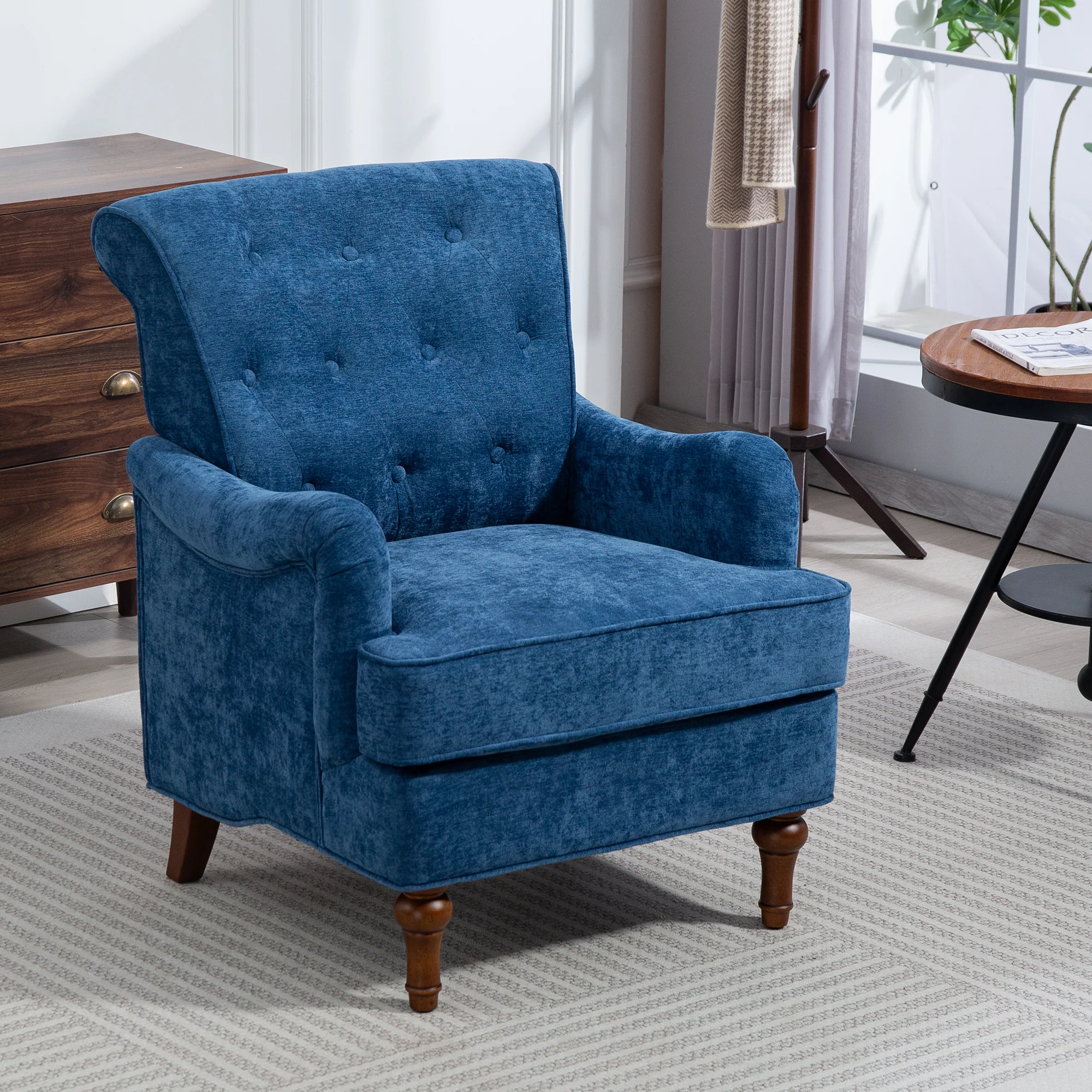 Chenille Tufted Upholstered Rolled Back Accent Chair - Image 20