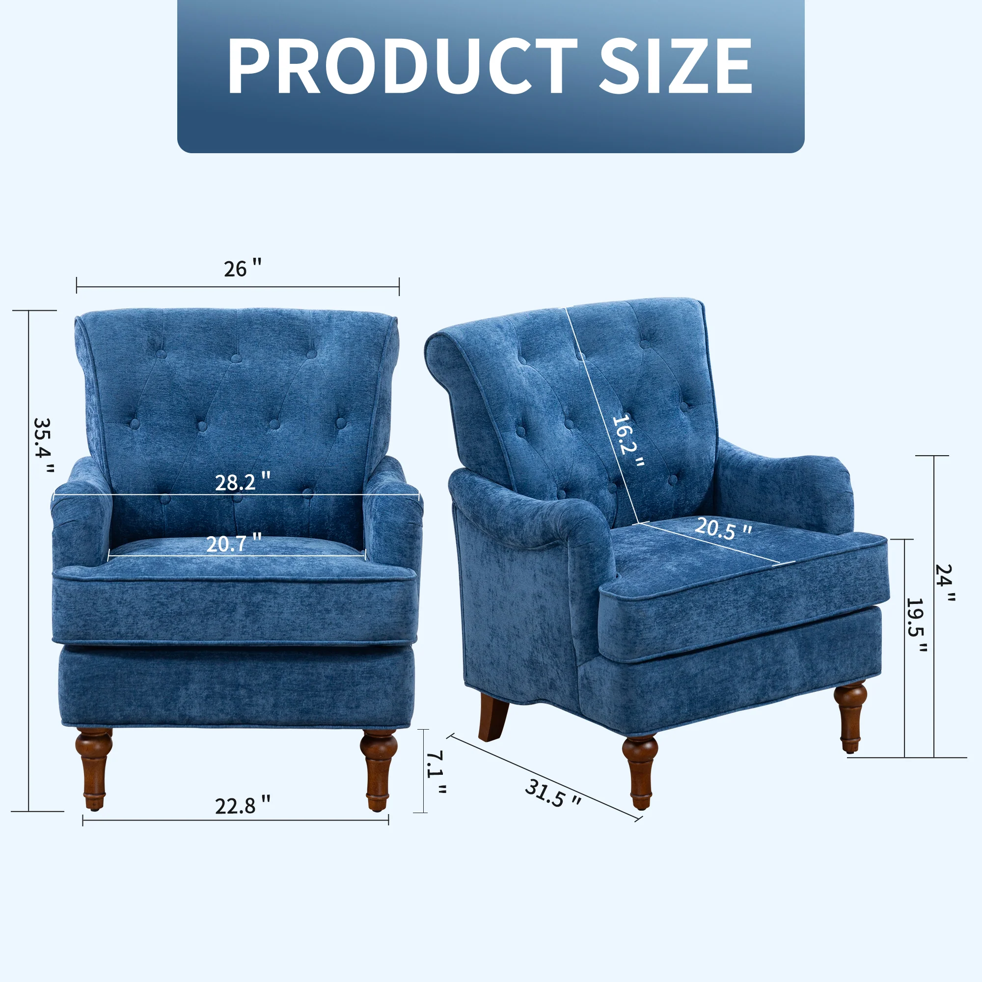 Chenille Tufted Upholstered Rolled Back Accent Chair - Image 21