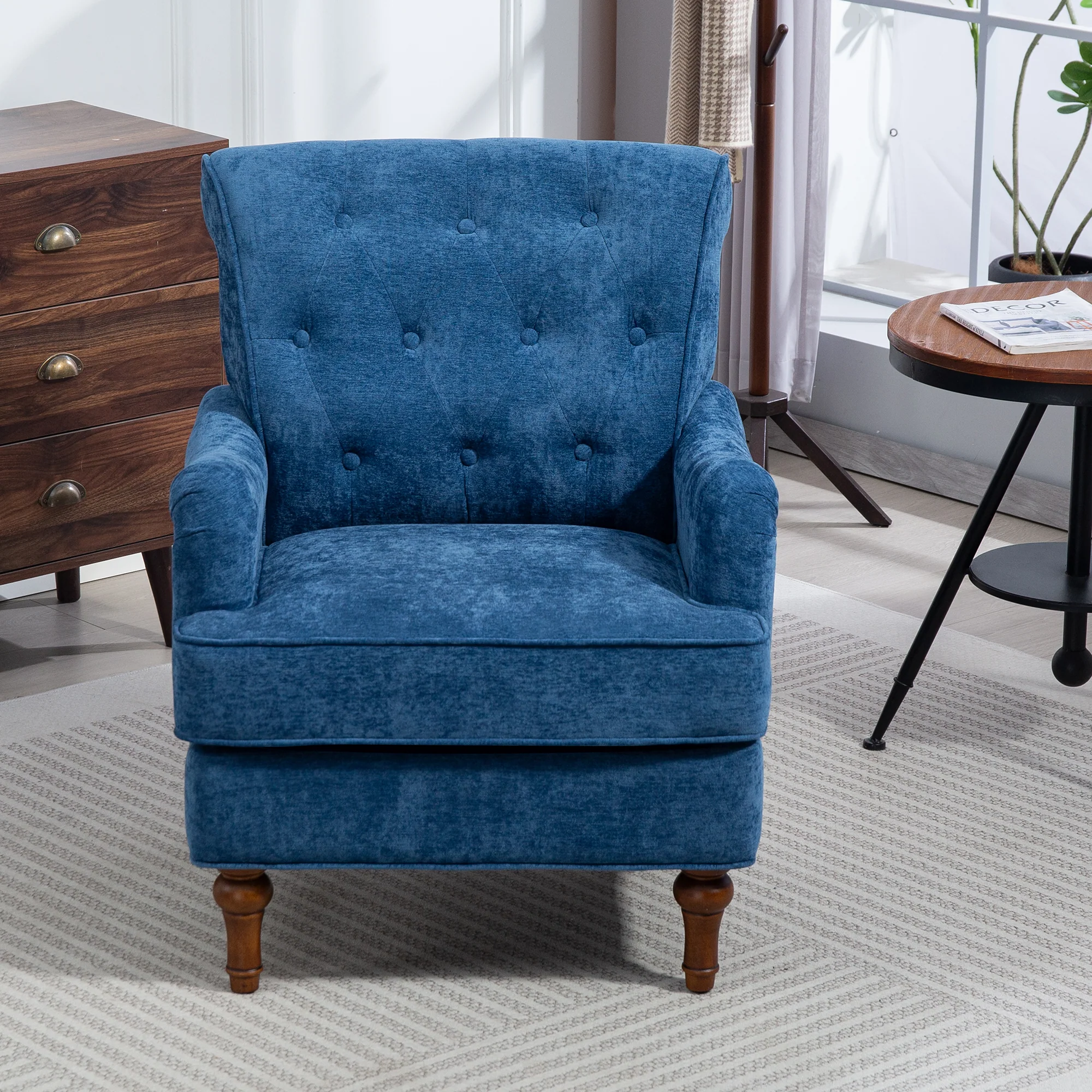 Chenille Tufted Upholstered Rolled Back Accent Chair - Image 22