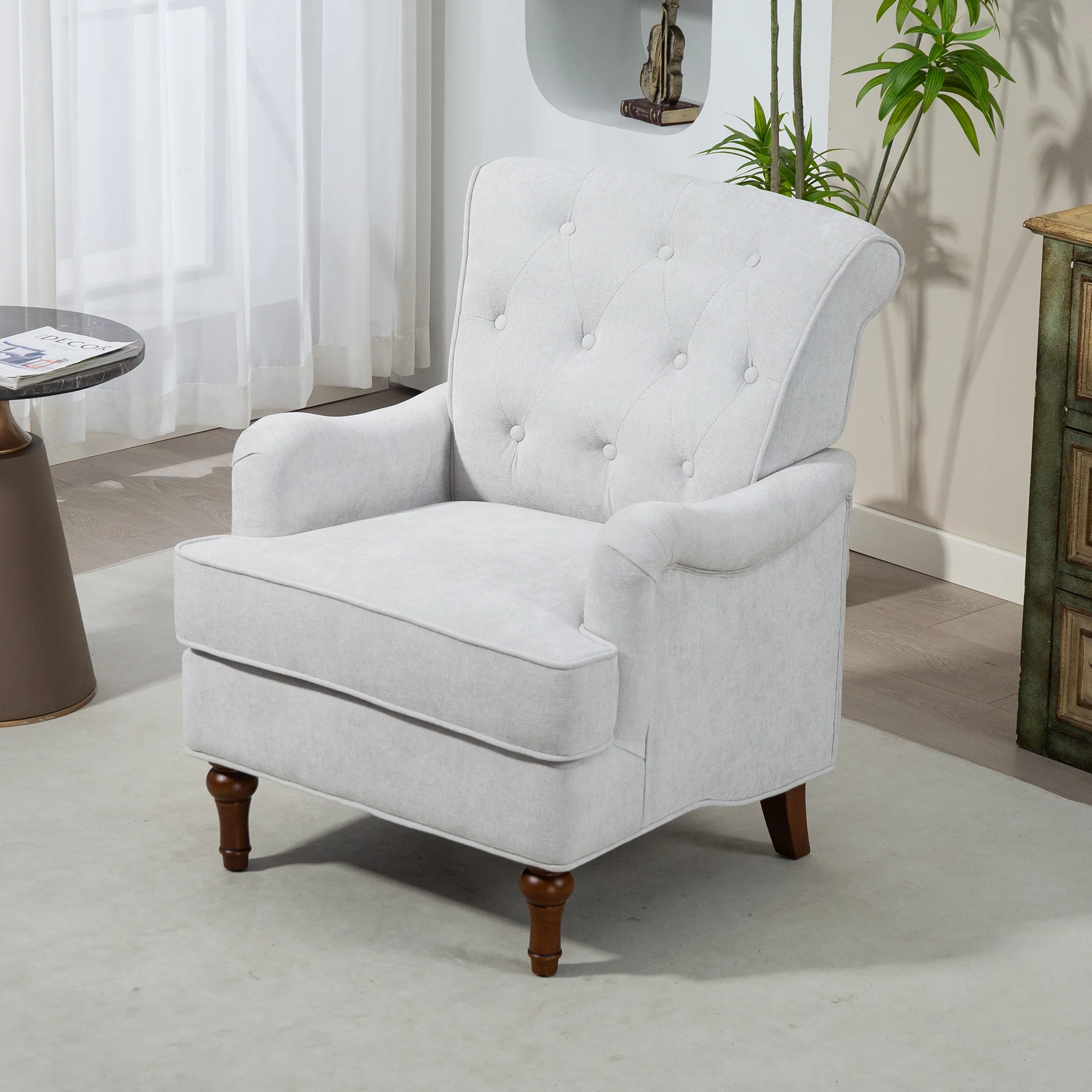 Chenille Tufted Upholstered Rolled Back Accent Chair - Image 4