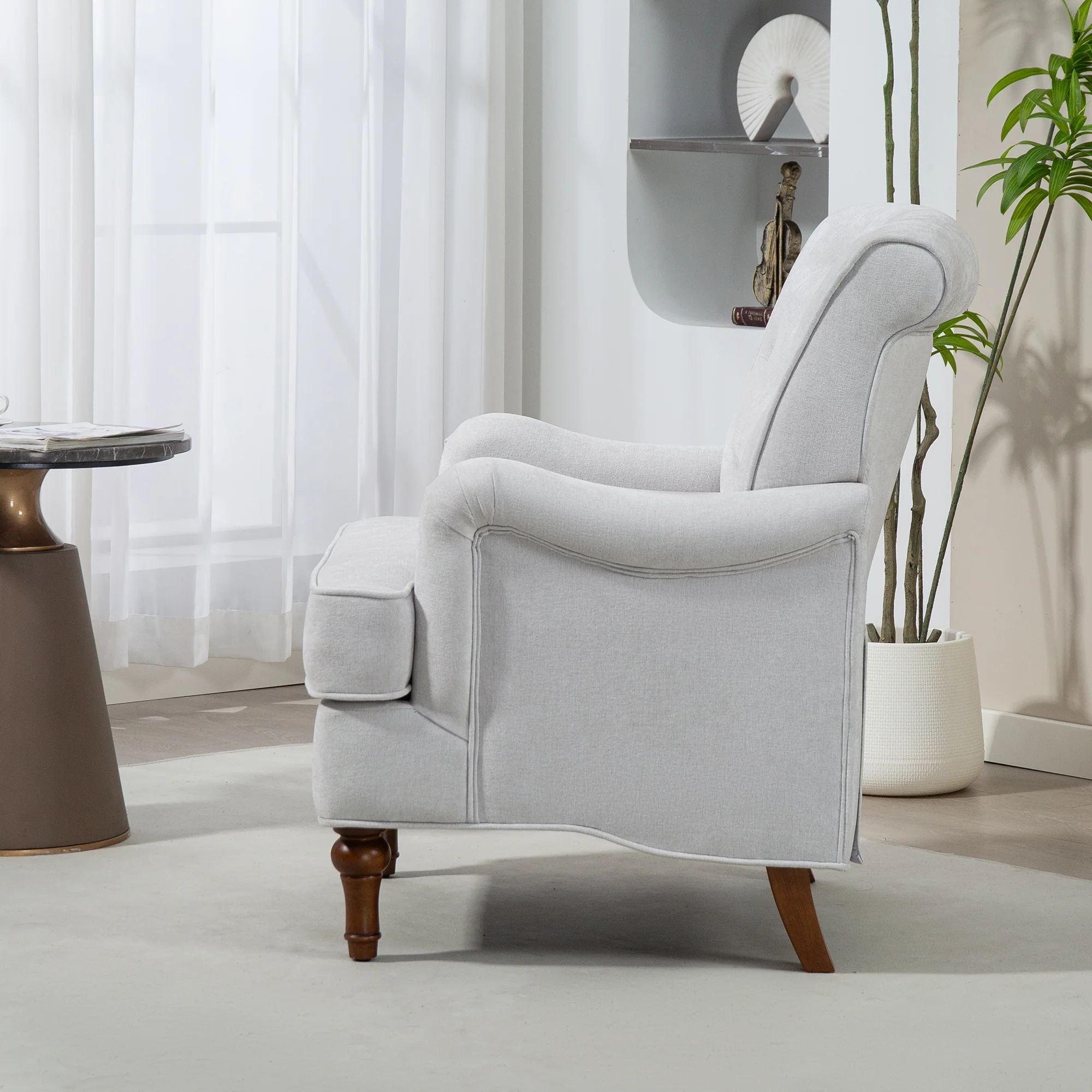 Chenille Tufted Upholstered Rolled Back Accent Chair - Image 5