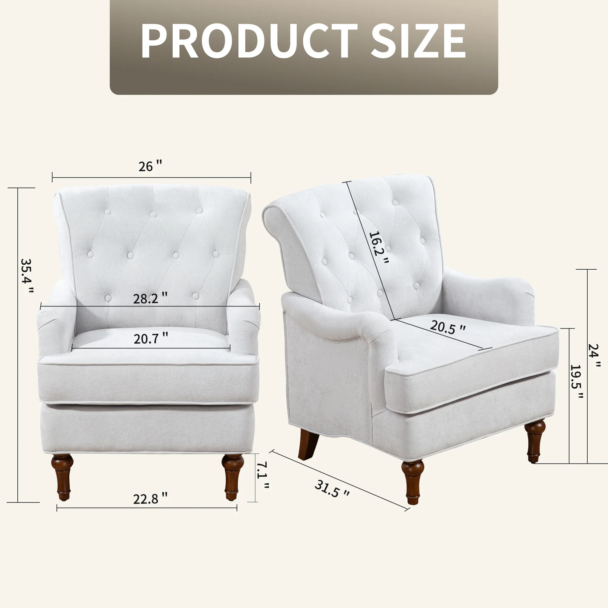 Chenille Tufted Upholstered Rolled Back Accent Chair - Image 6