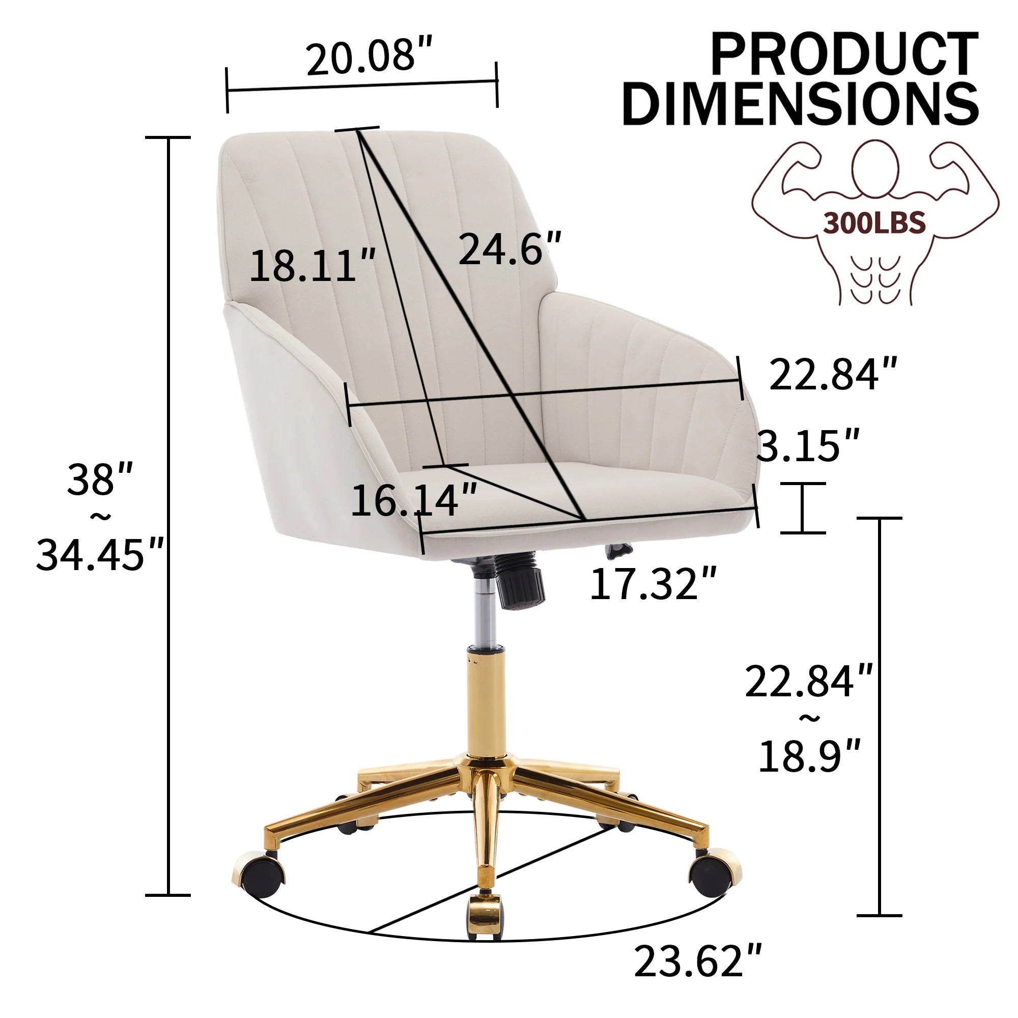 Adjustable Ergonomic Swivel Chair with Golden Base - Image 34
