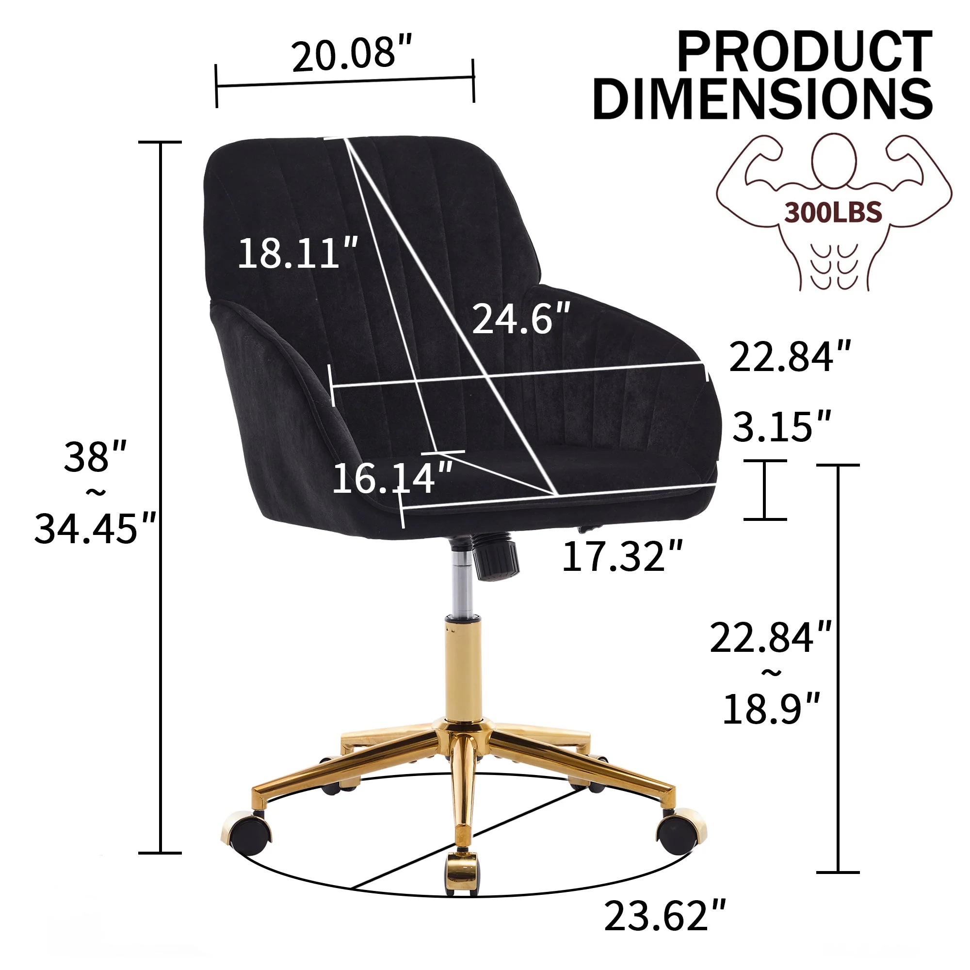 Adjustable Ergonomic Swivel Chair with Golden Base - Image 53