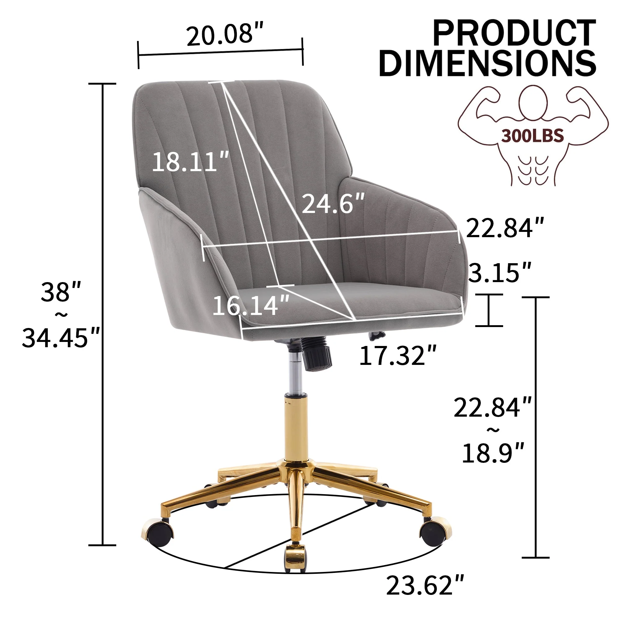 Adjustable Ergonomic Swivel Chair with Golden Base - Image 60
