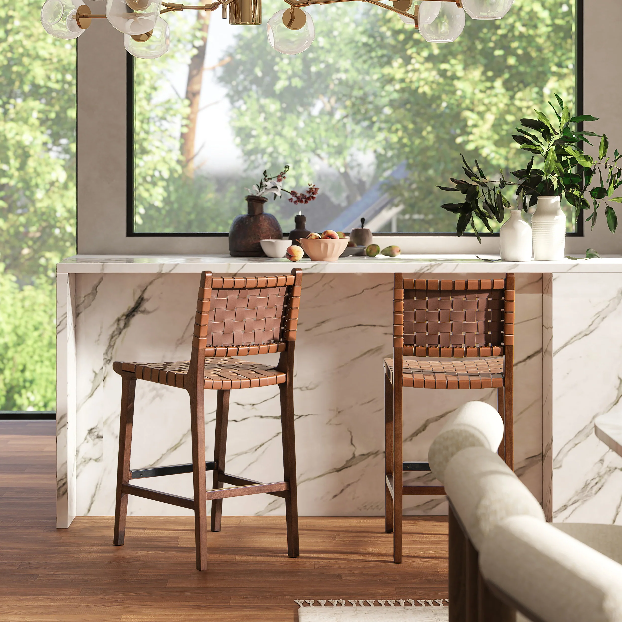 Andre  Woven Leather Counter Stool - Image 2
