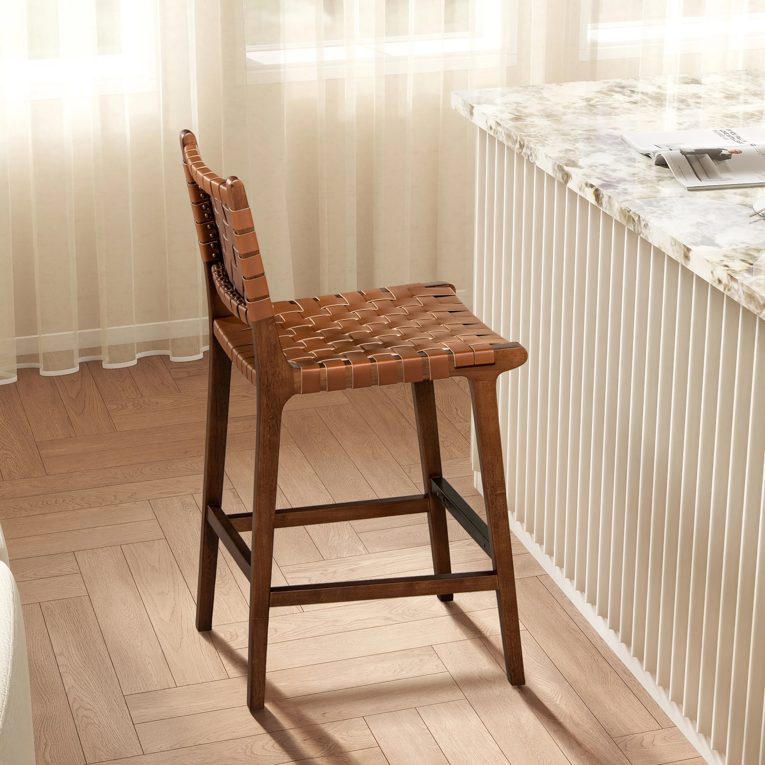 Andre  Woven Leather Counter Stool - Image 3