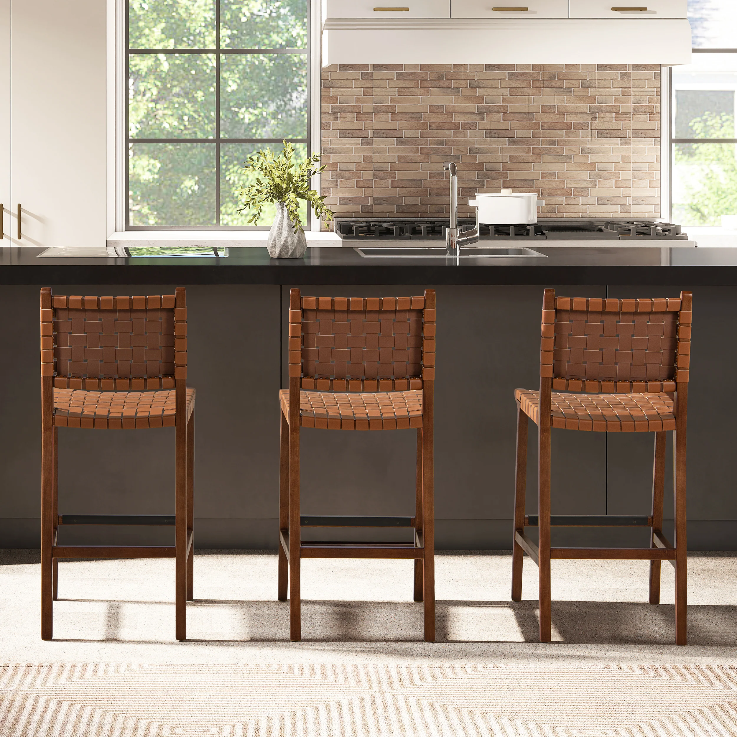 Andre  Woven Leather Counter Stool - Image 4