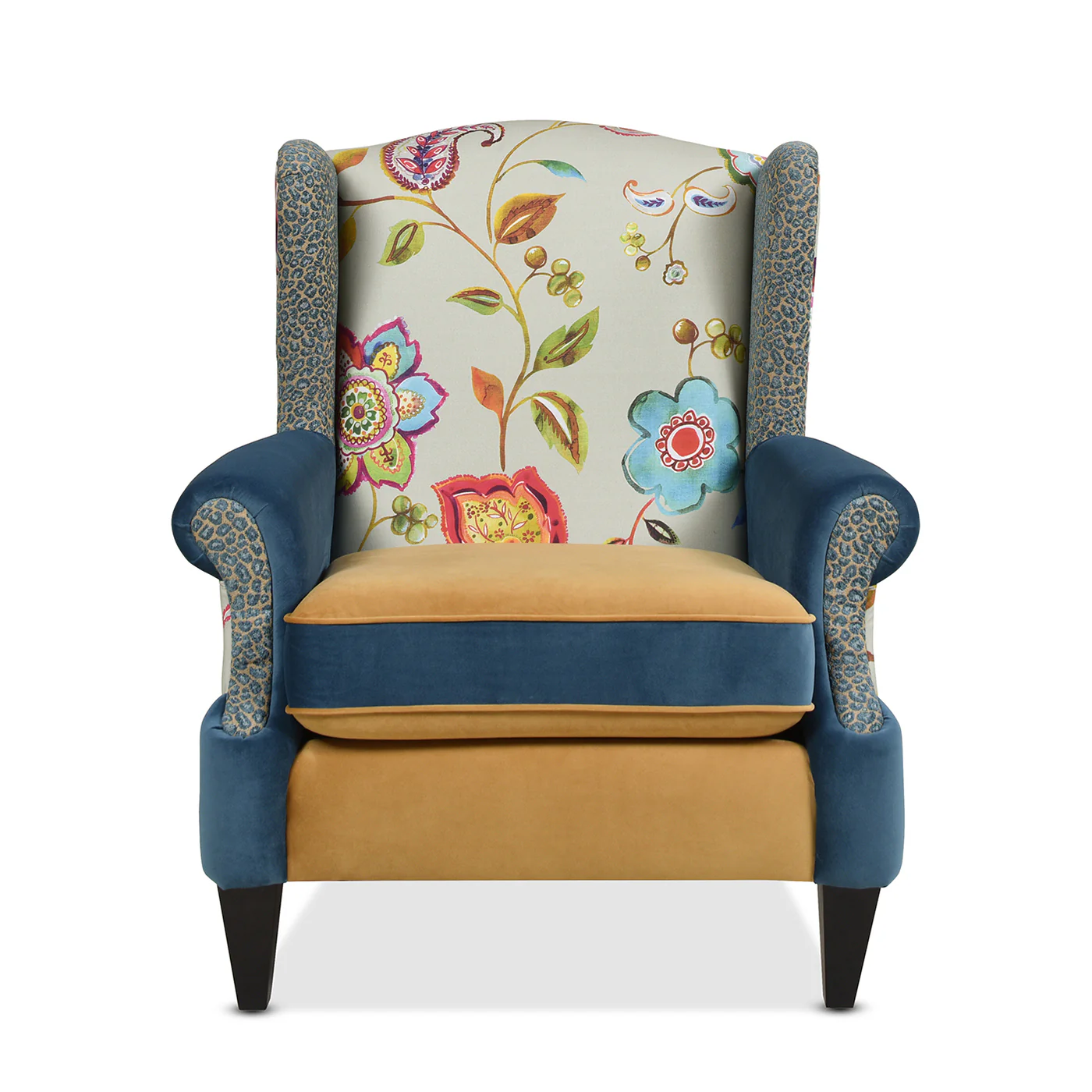 Anya Teal & Gold Boho Chic Wingback Accent Arm Chair - Image 3