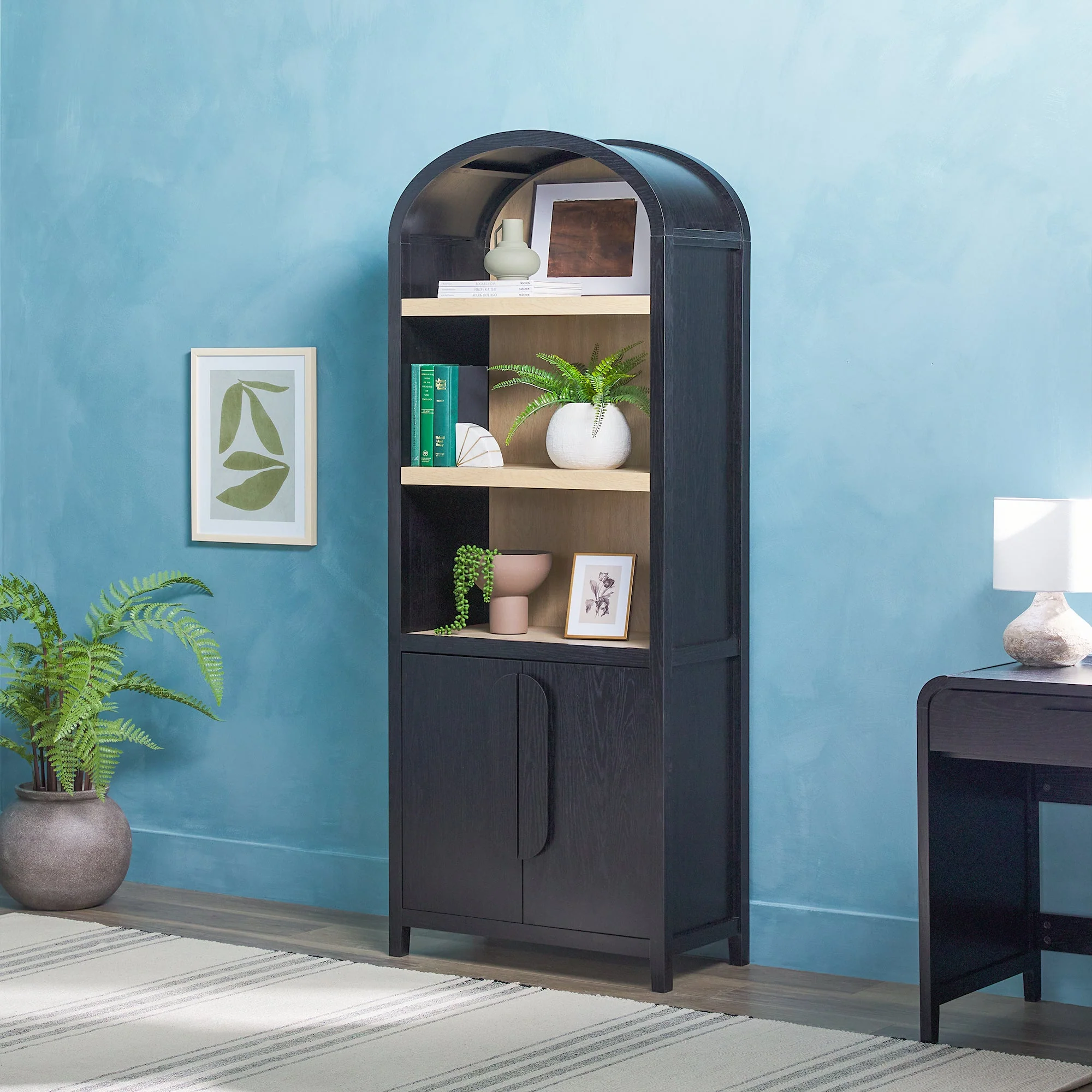 Arched Bookcase with 3 Spacious Shelves and Lower Doors - Image 6