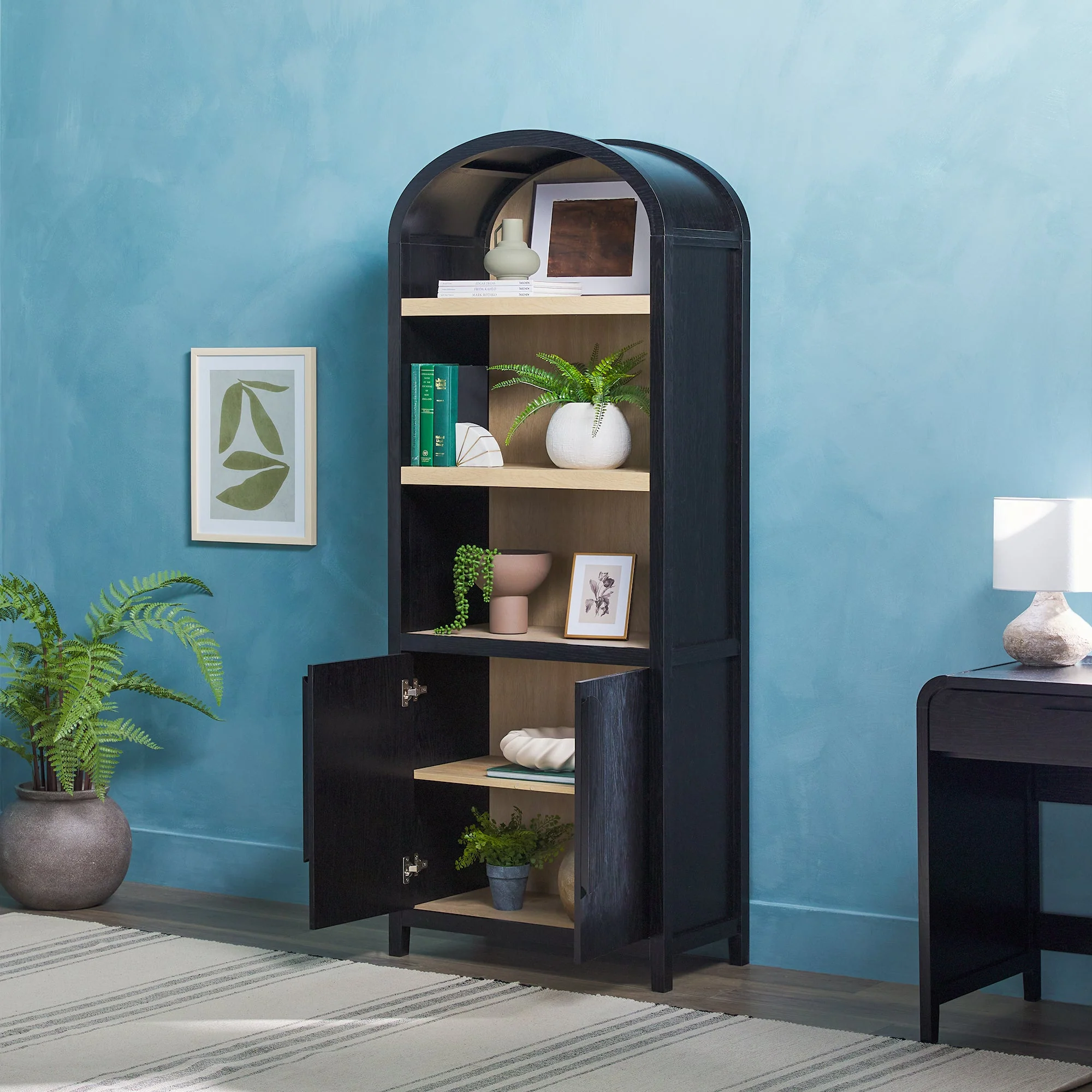 Arched Bookcase with 3 Spacious Shelves and Lower Doors - Image 7