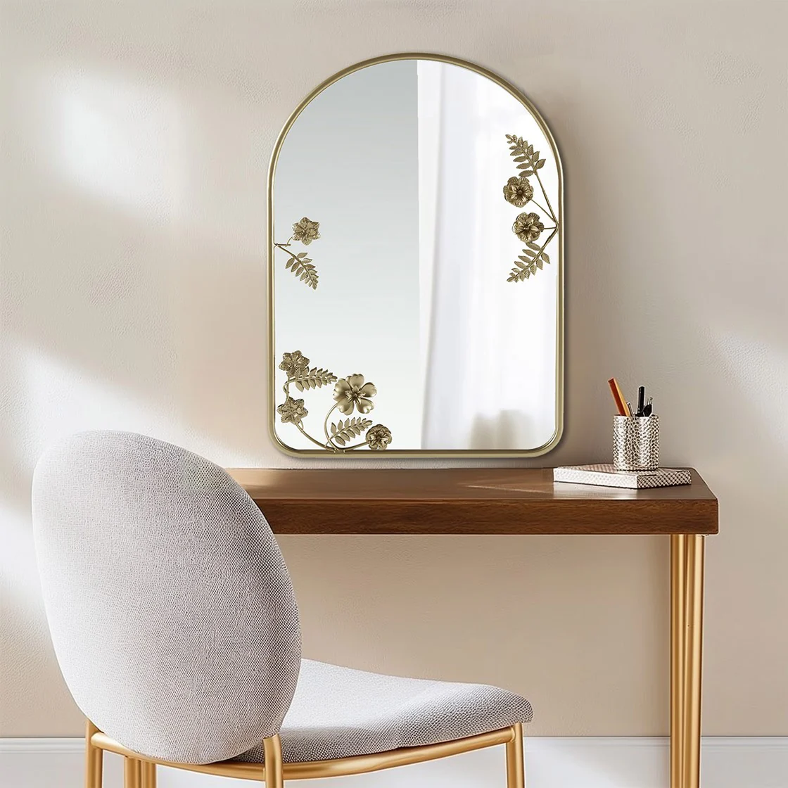 Arched Metal Floral Wall Mirror