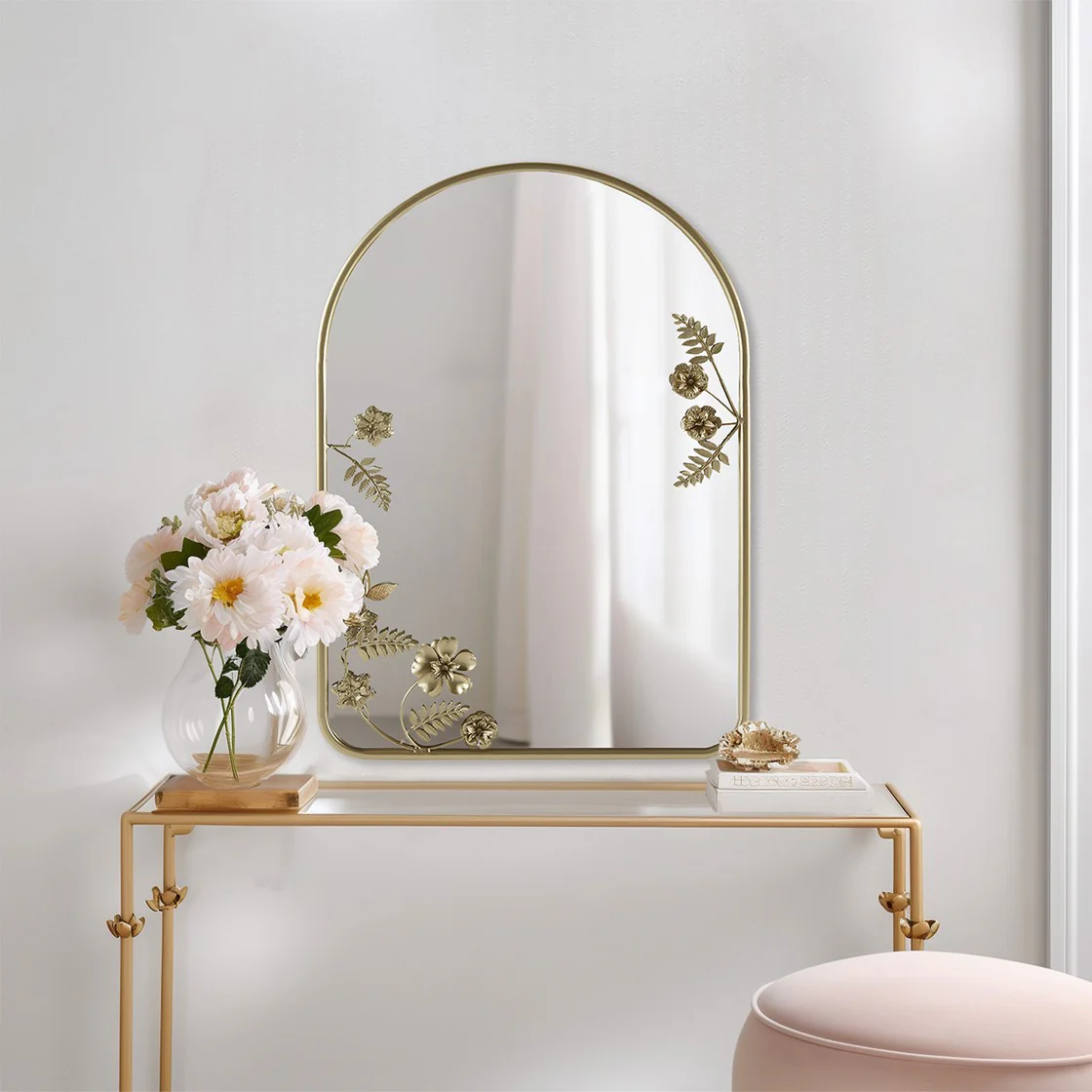 Arched Metal Floral Wall Mirror - Image 2