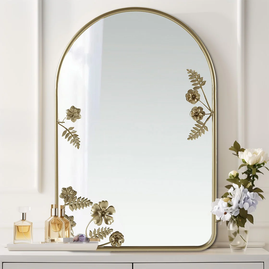 Arched Metal Floral Wall Mirror - Image 4