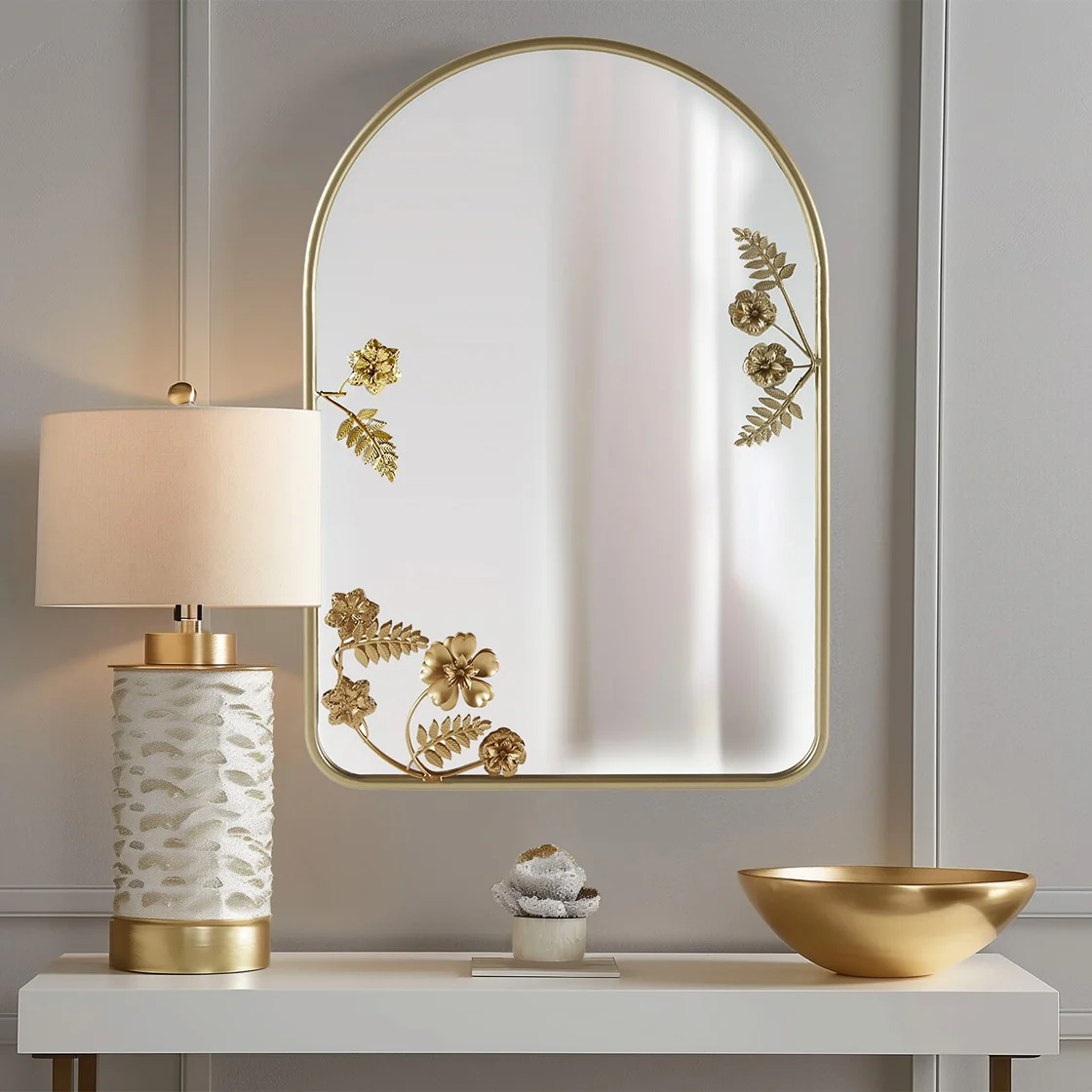 Arched Metal Floral Wall Mirror - Image 5