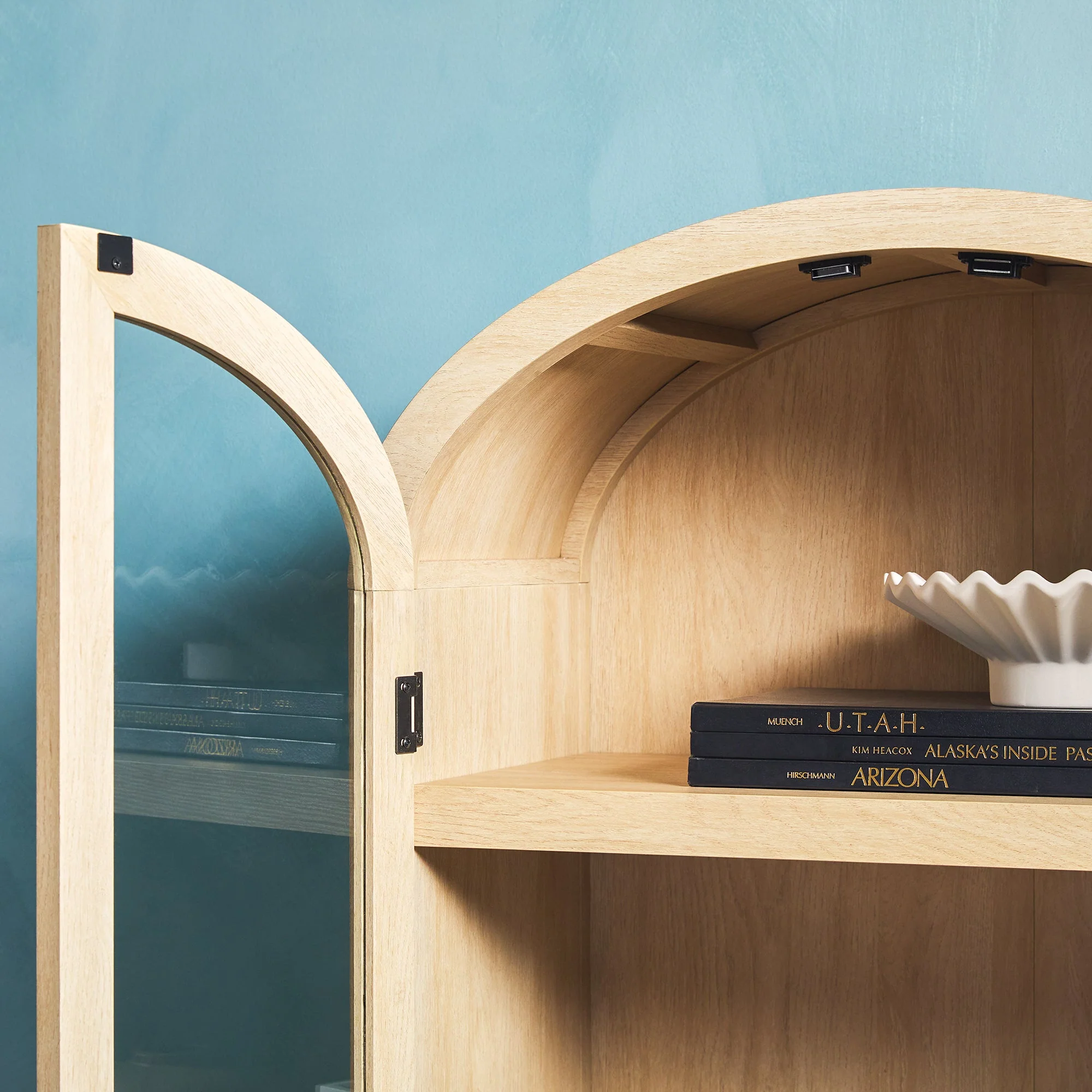 Arched Tall Bookcase with Glass Doors and 5 Shelves - Image 6