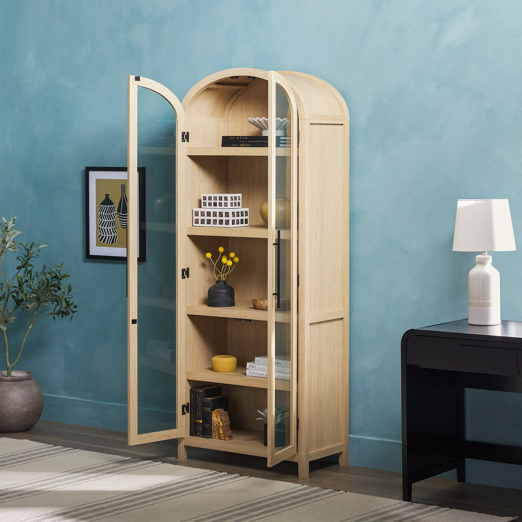 Arched Tall Bookcase with Glass Doors and 5 Shelves - Image 8