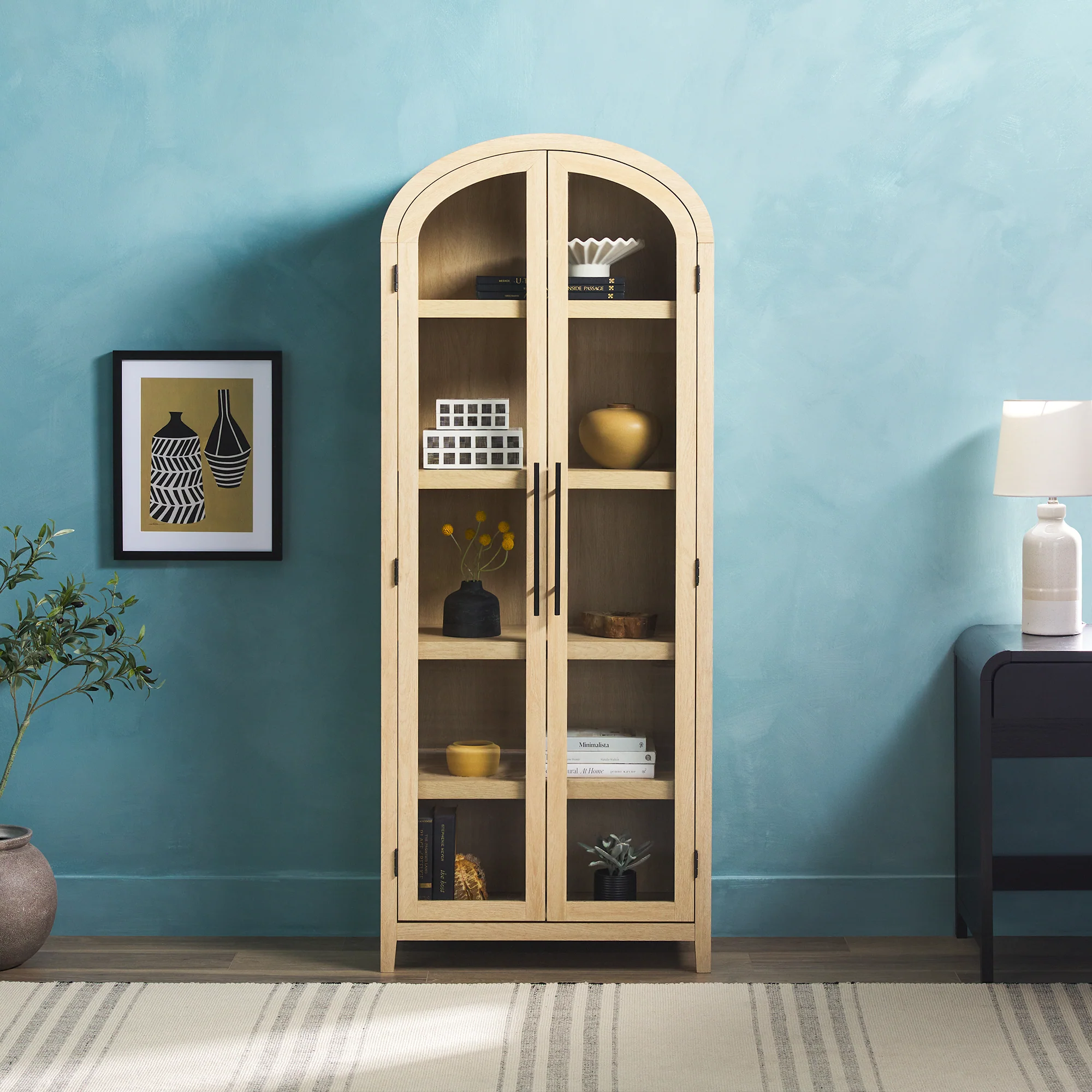 Arched Tall Bookcase with Glass Doors and 5 Shelves - Image 9