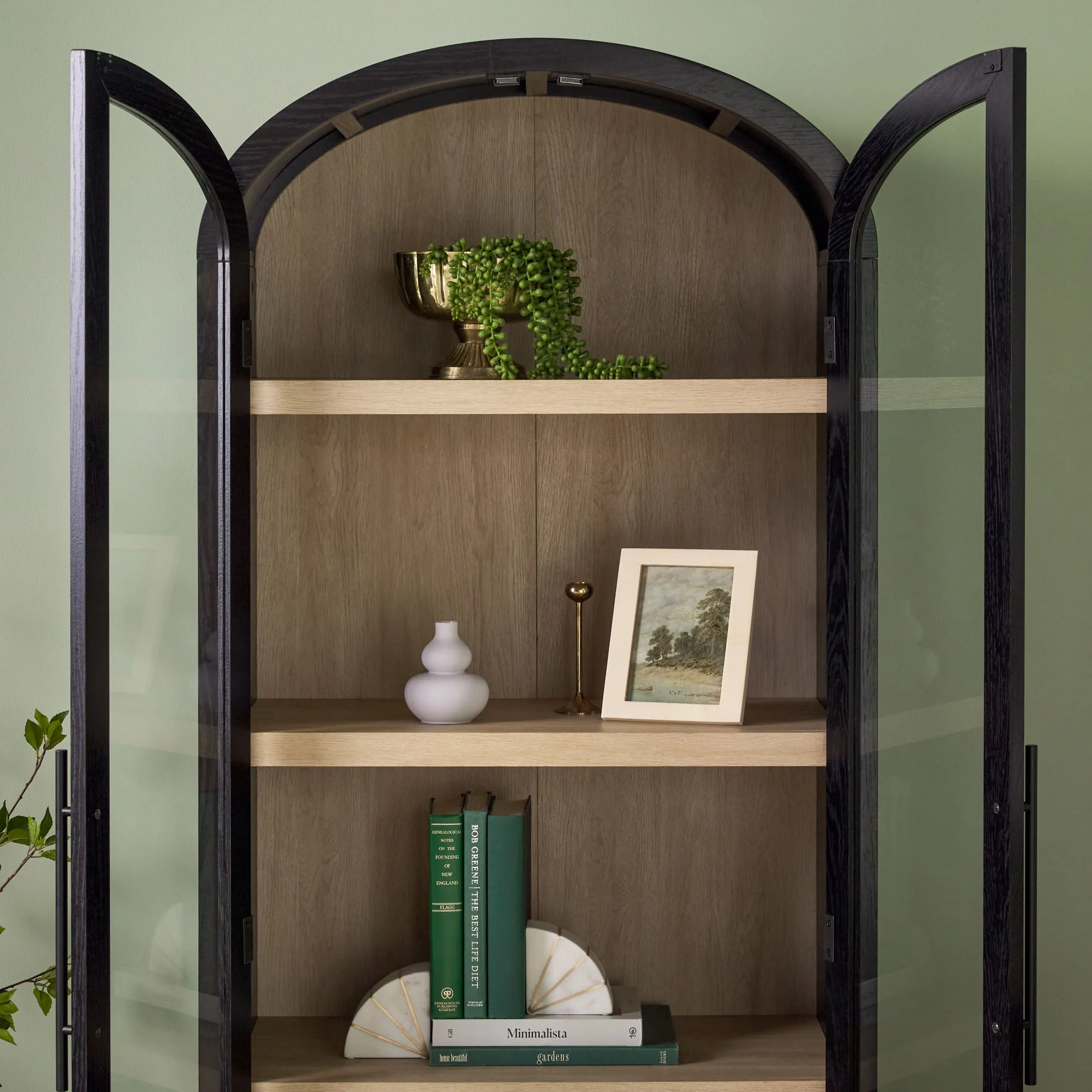 Arched Tall Bookcase with Glass Doors and 5 Shelves - Image 7