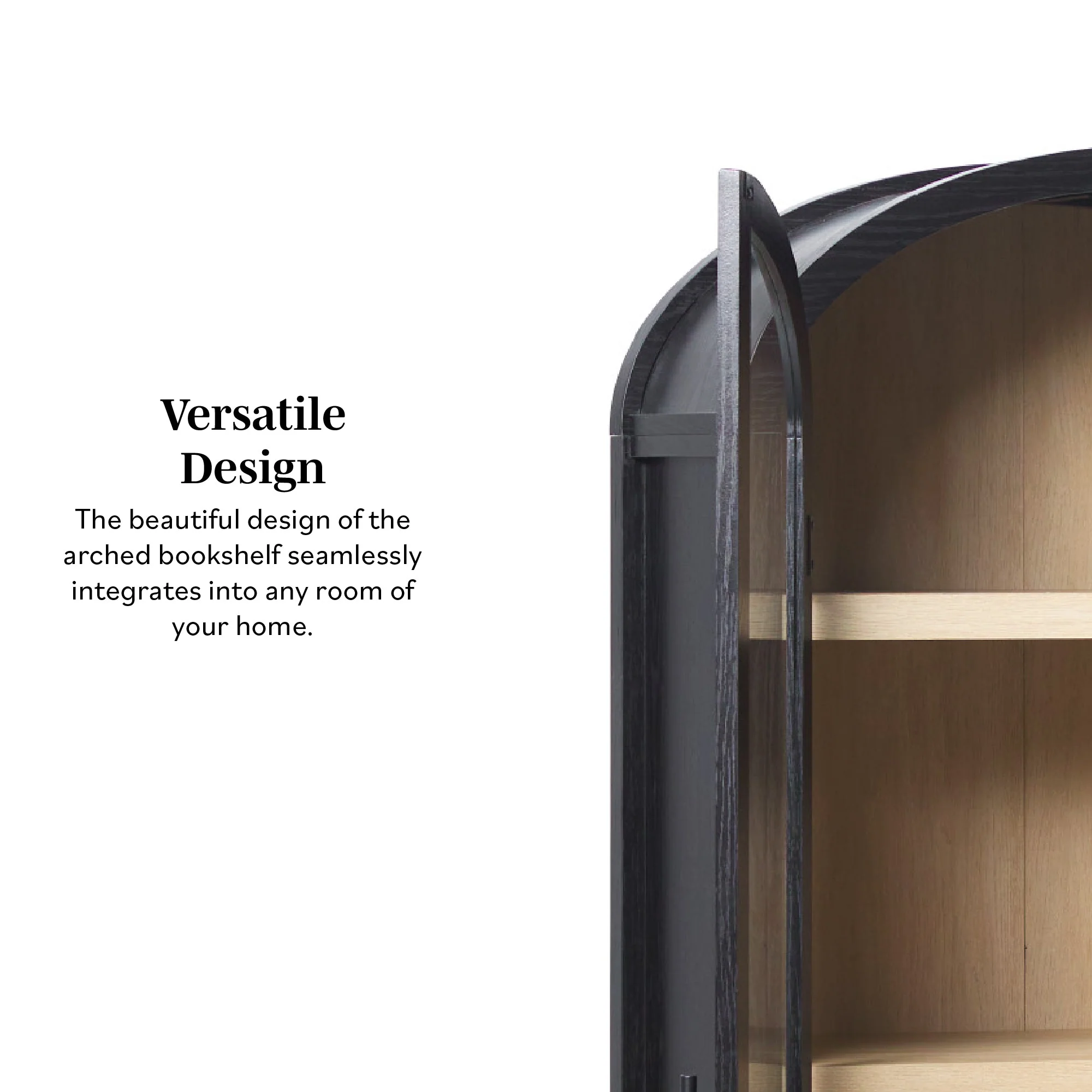 Arched Tall Bookcase with Glass Doors and 5 Shelves - Image 9