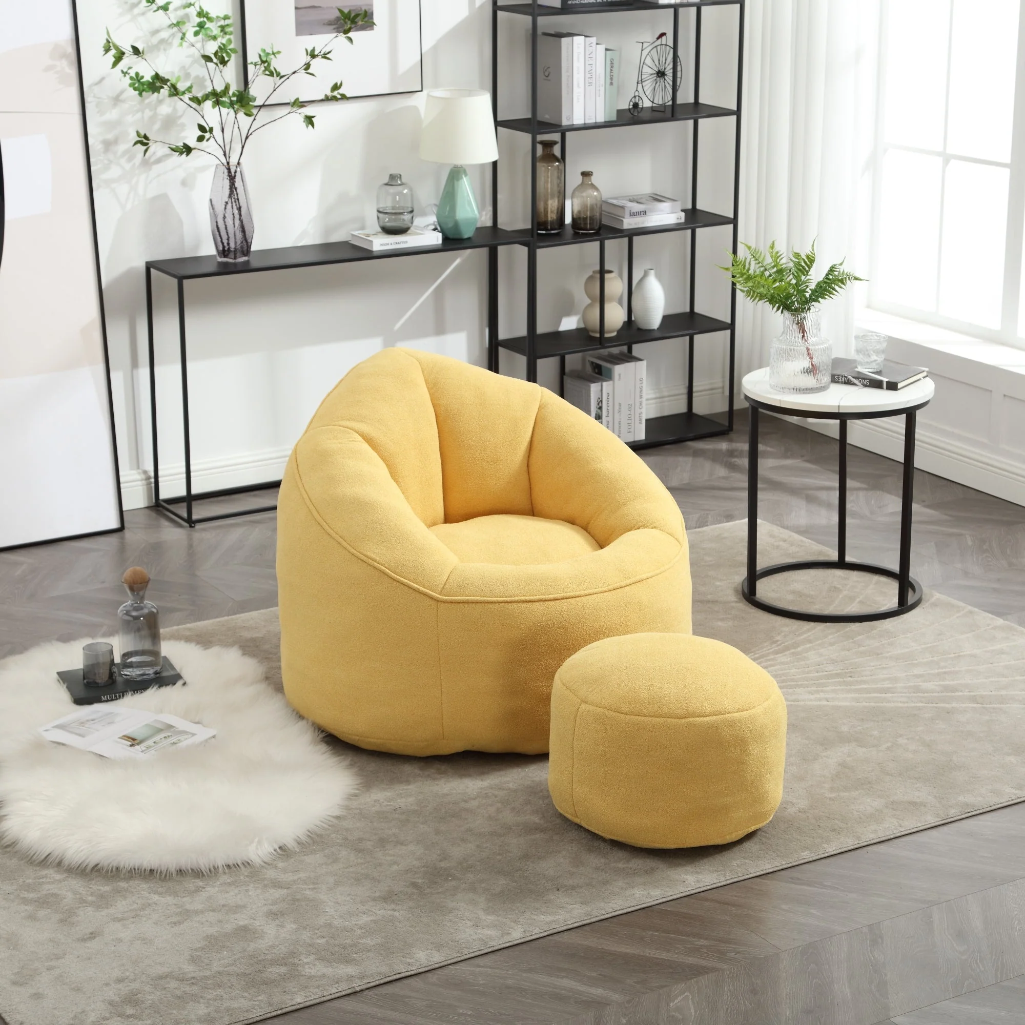Bean Bag Sofa Chair with High-Pressure Foam and Footrest - Image 104
