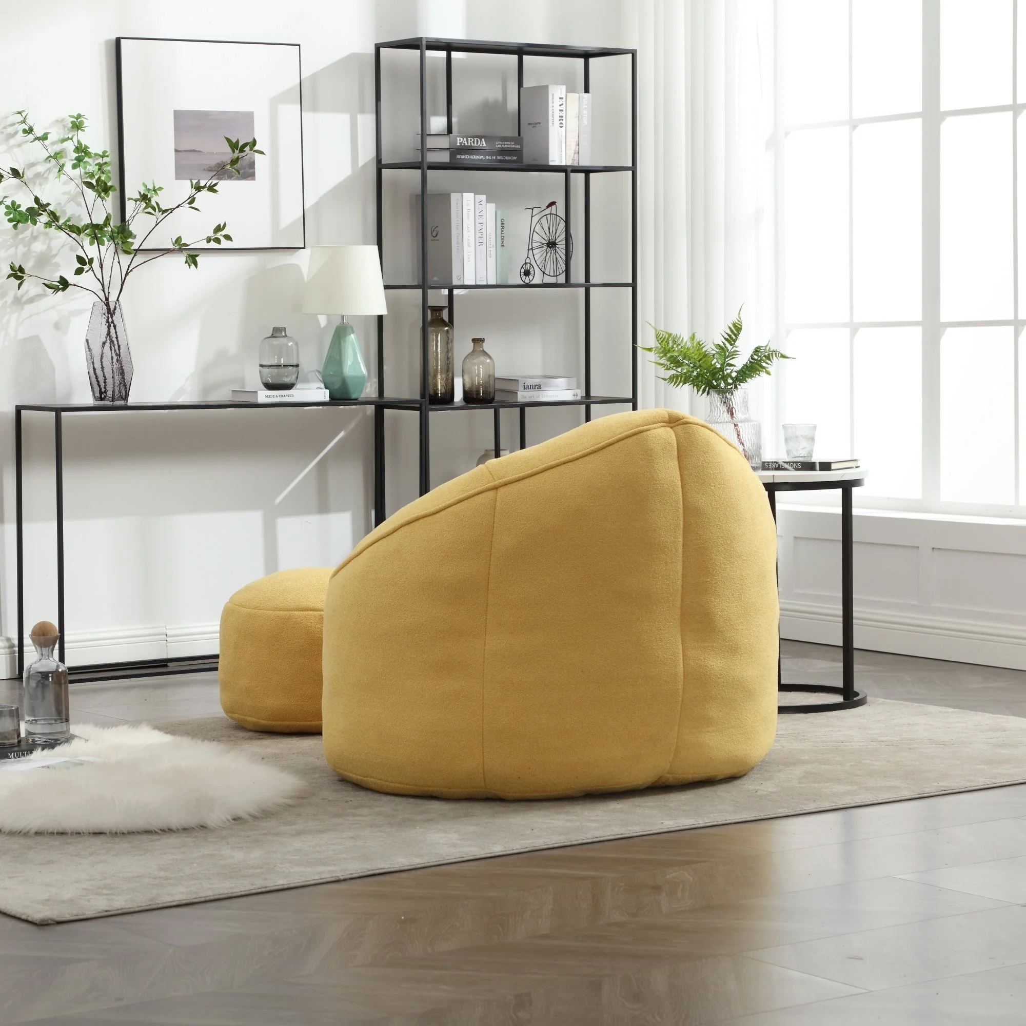 Bean Bag Sofa Chair with High-Pressure Foam and Footrest - Image 113