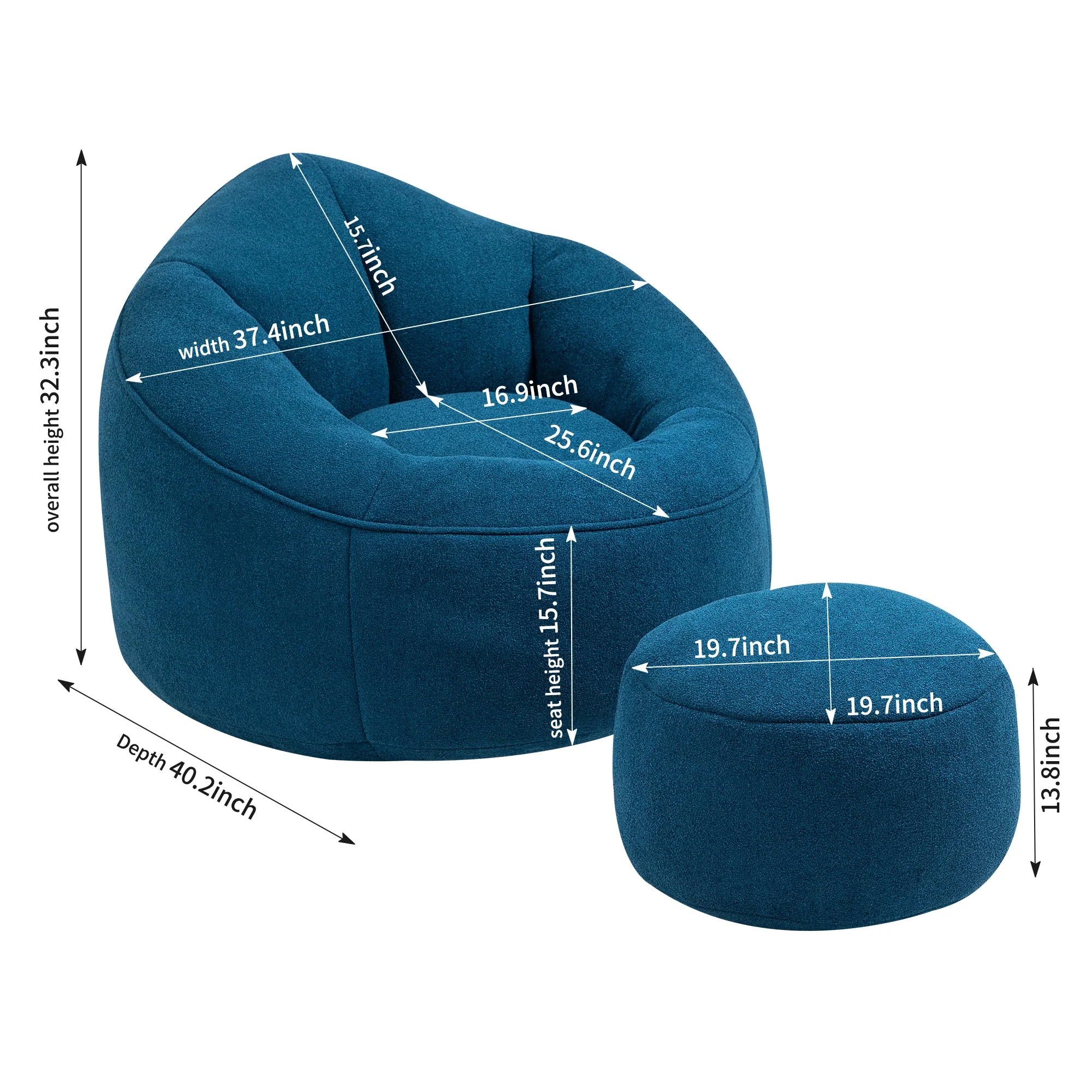 Bean Bag Sofa Chair with High-Pressure Foam and Footrest - Image 132