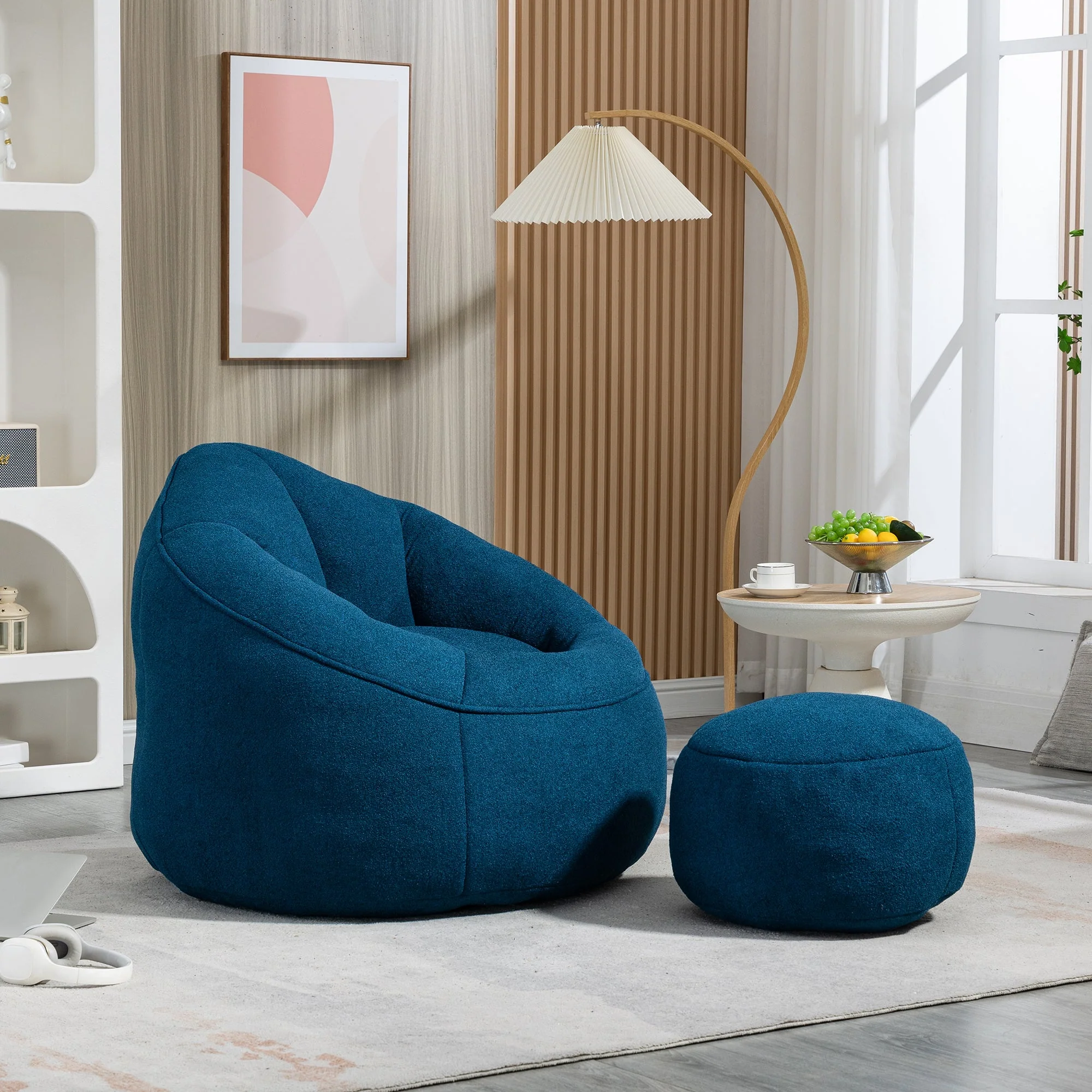 Bean Bag Sofa Chair with High-Pressure Foam and Footrest - Image 138