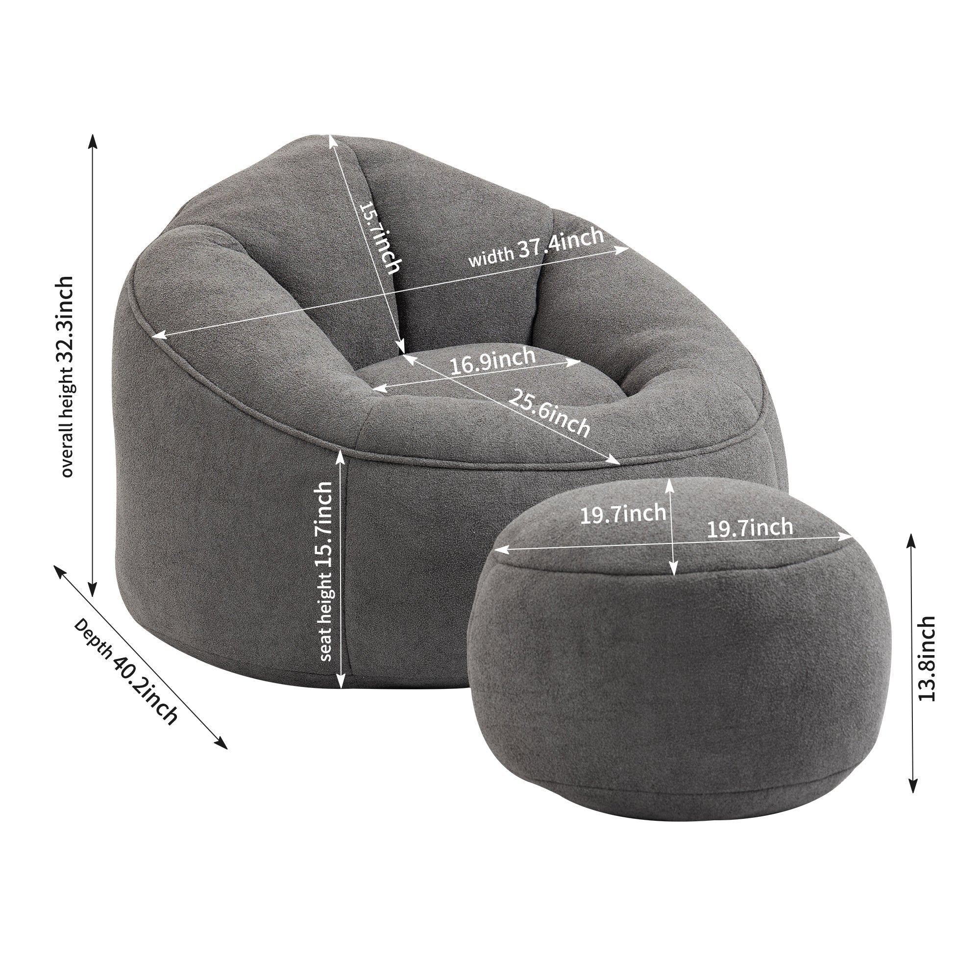 Bean Bag Sofa Chair with High-Pressure Foam and Footrest - Image 29