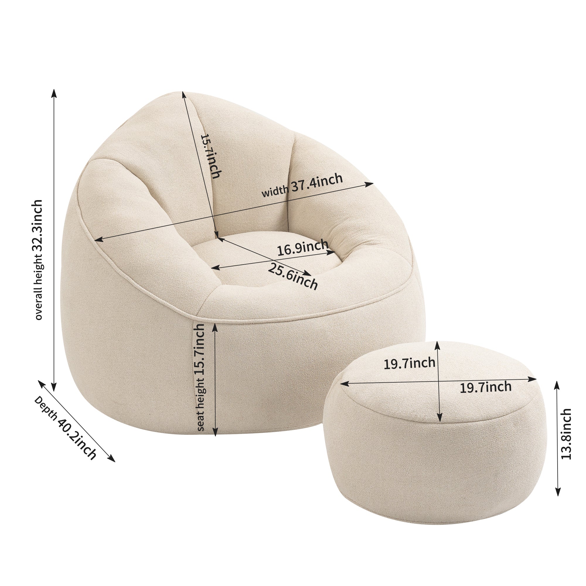 Bean Bag Sofa Chair with High-Pressure Foam and Footrest - Image 3