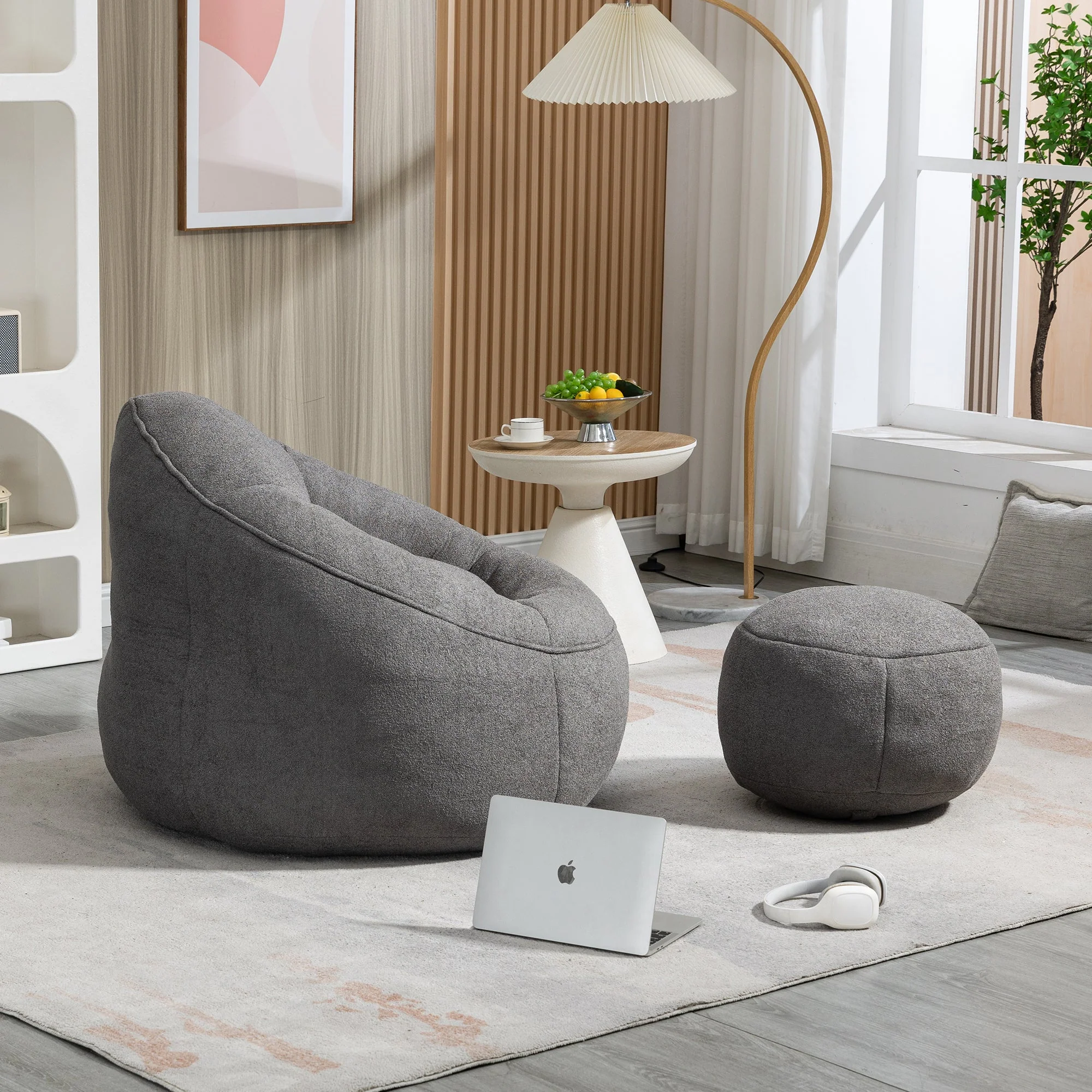 Bean Bag Sofa Chair with High-Pressure Foam and Footrest - Image 35