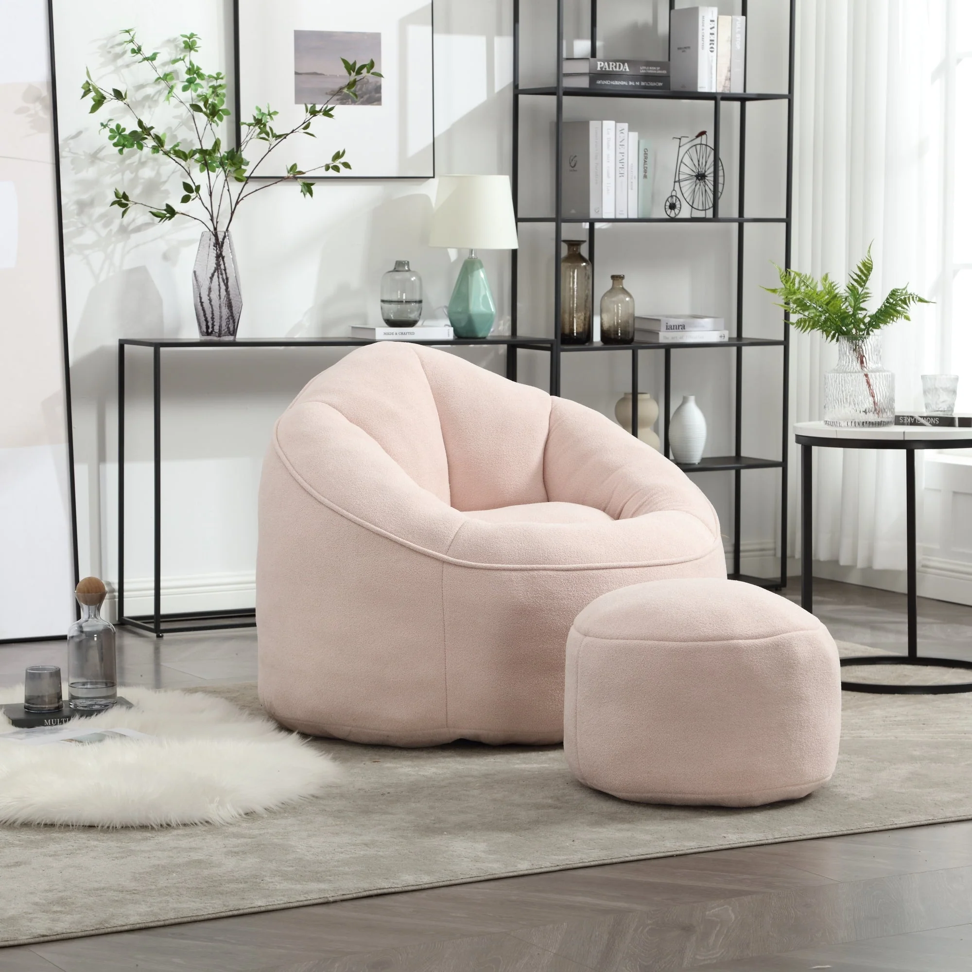 Bean Bag Sofa Chair with High-Pressure Foam and Footrest - Image 51