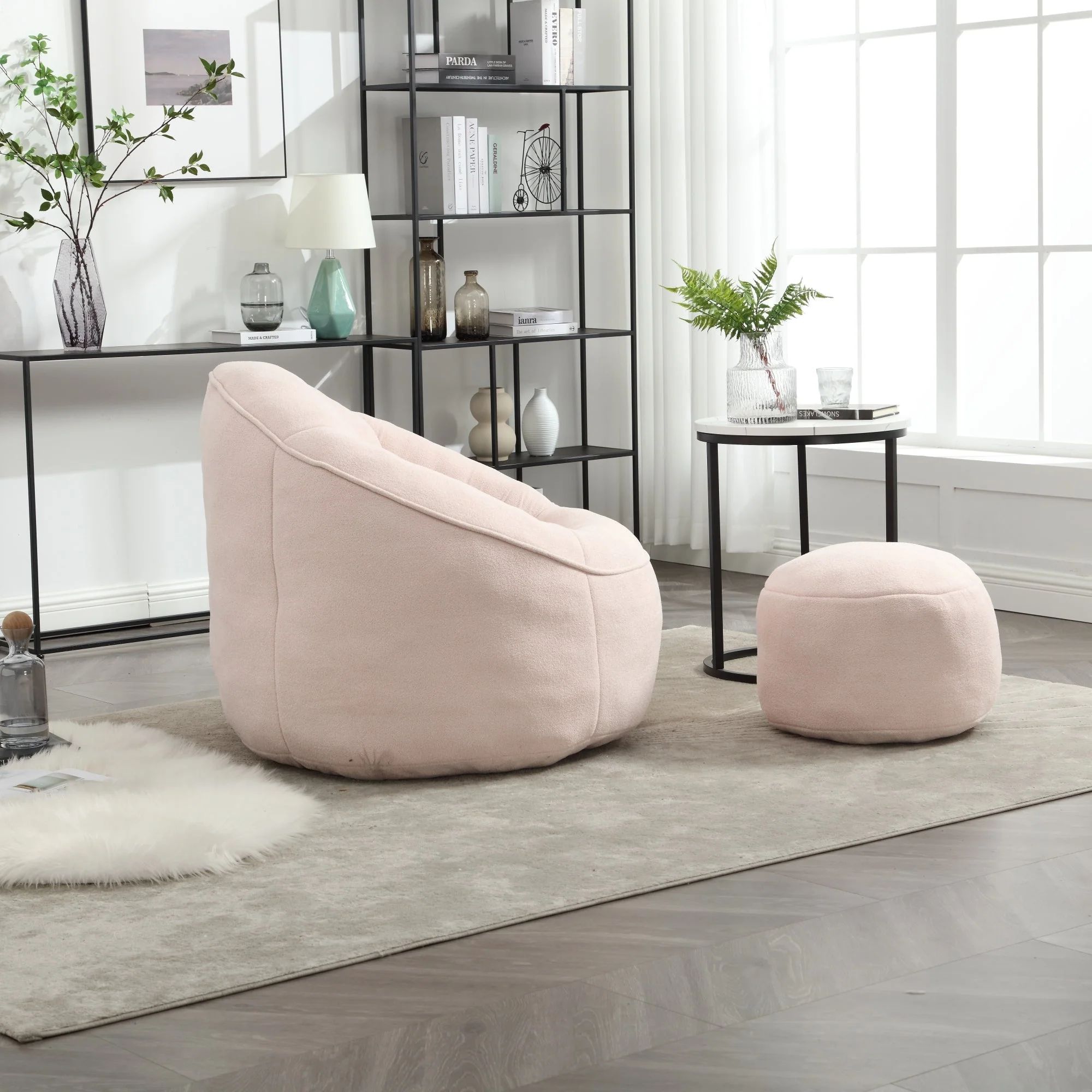 Bean Bag Sofa Chair with High-Pressure Foam and Footrest - Image 53