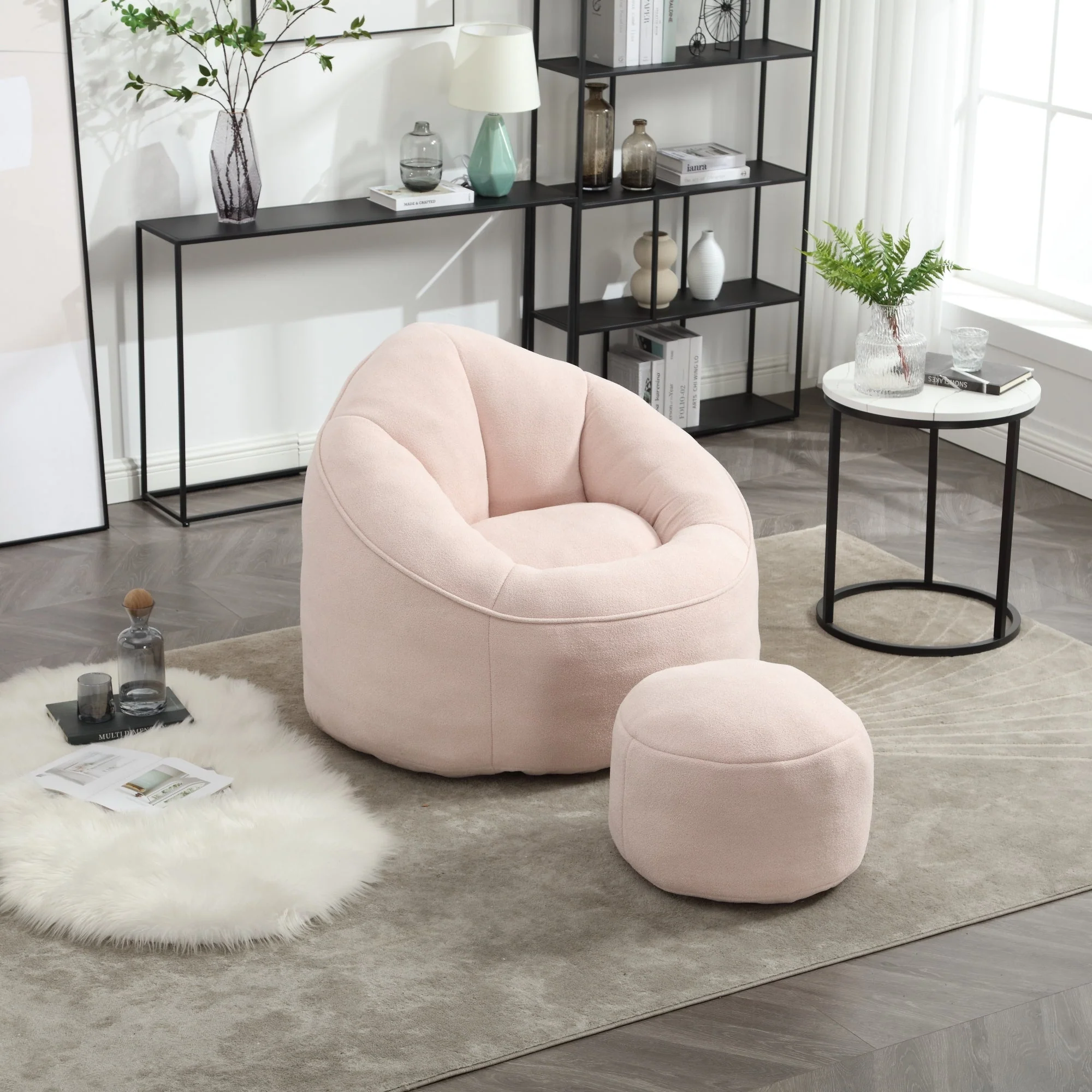 Bean Bag Sofa Chair with High-Pressure Foam and Footrest - Image 61