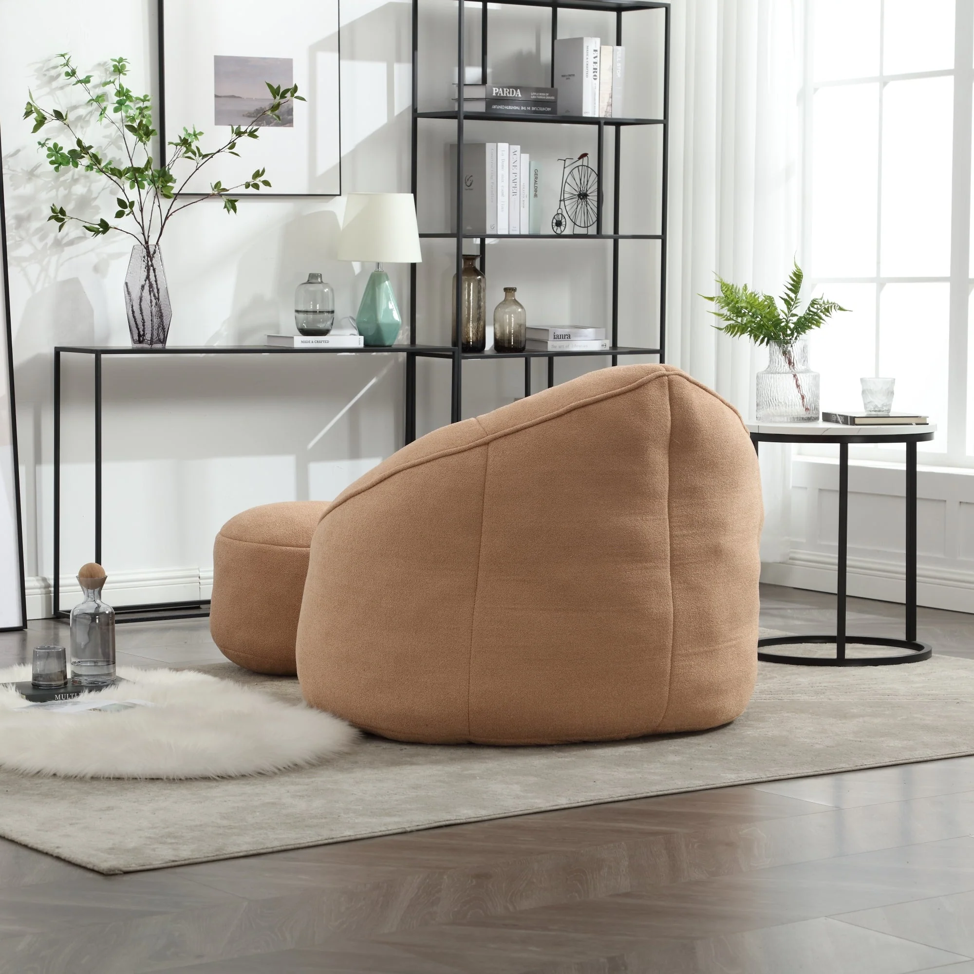 Bean Bag Sofa Chair with High-Pressure Foam and Footrest - Image 86