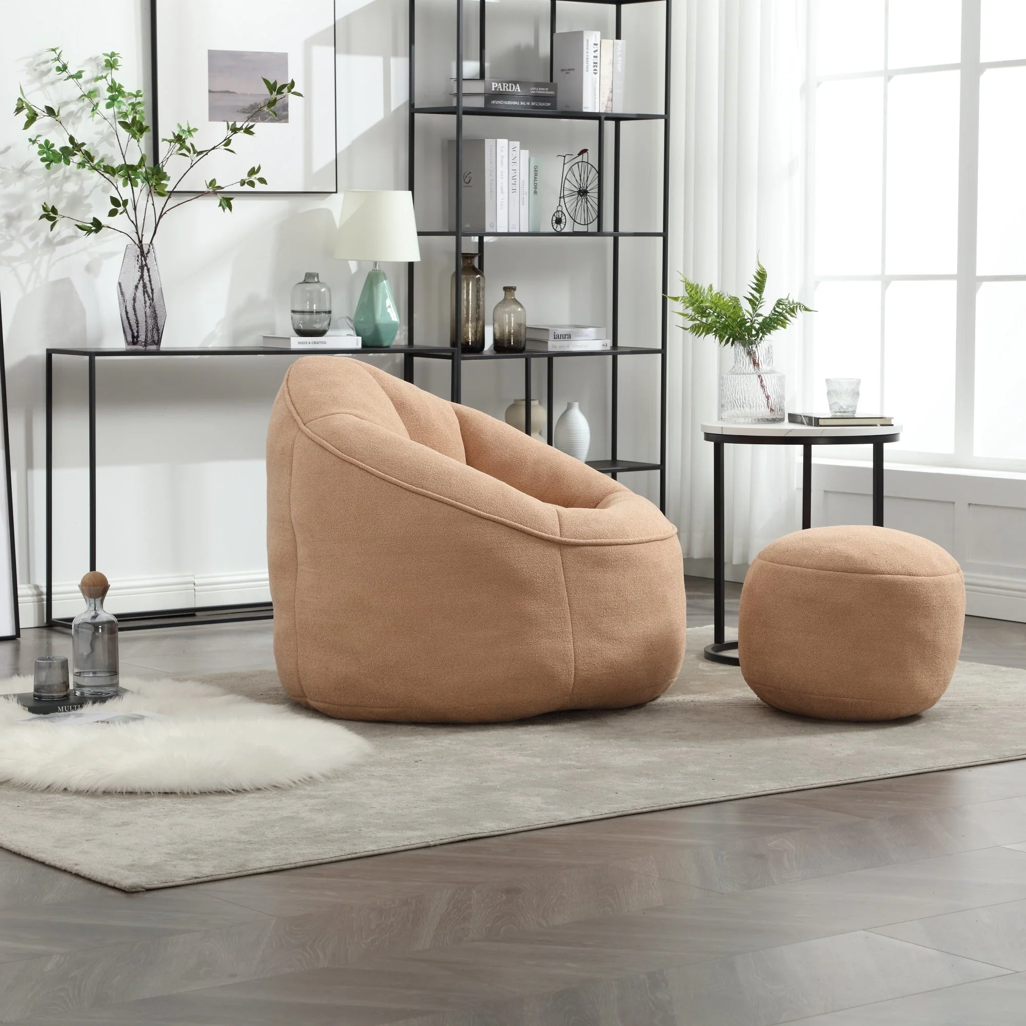Bean Bag Sofa Chair with High-Pressure Foam and Footrest - Image 88