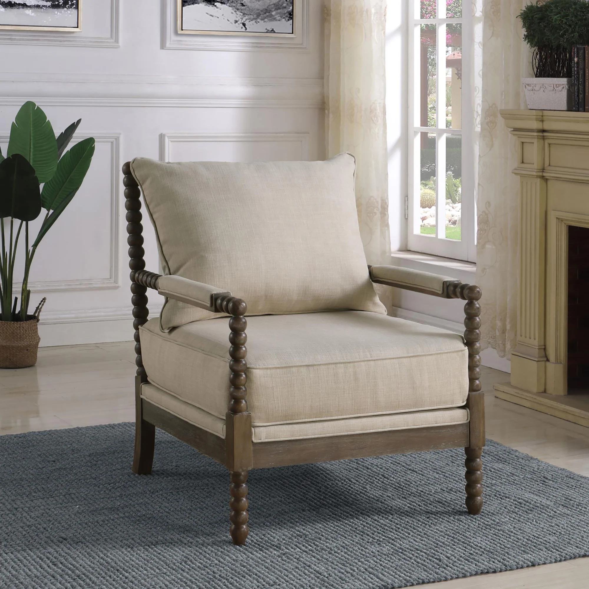 Beige and Natural Removable Back Accent Chair - Image 2