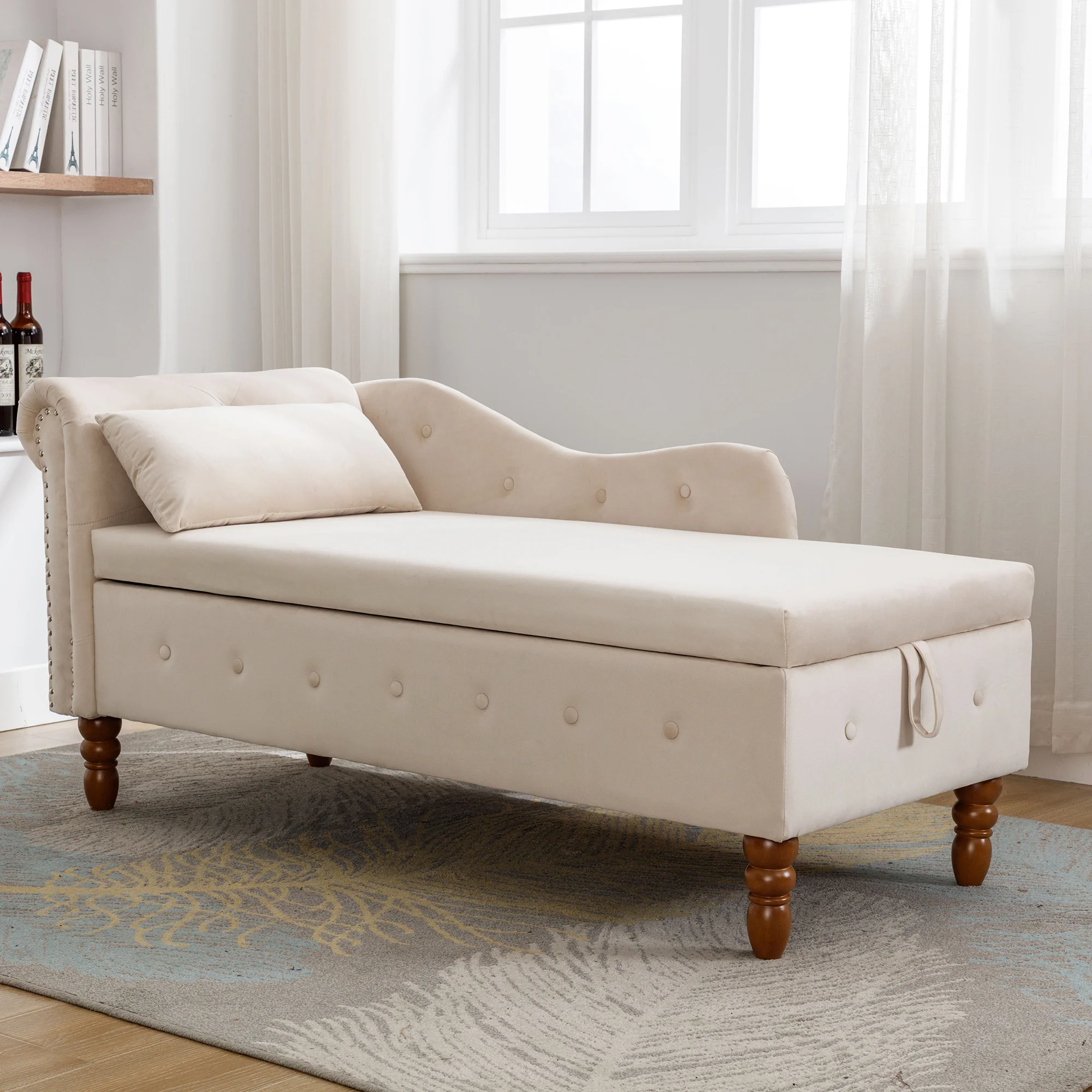 Tufted Velvet Upholstered Rolled Arm Nailhead Chaise Lounge - Image 10