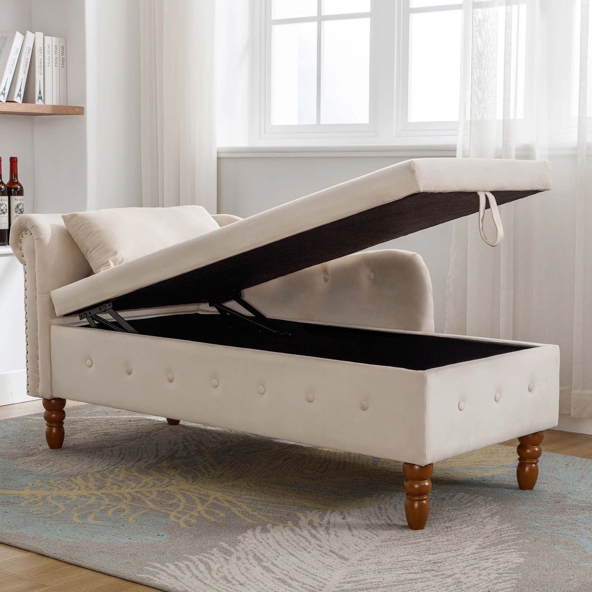 Tufted Velvet Upholstered Rolled Arm Nailhead Chaise Lounge - Image 11