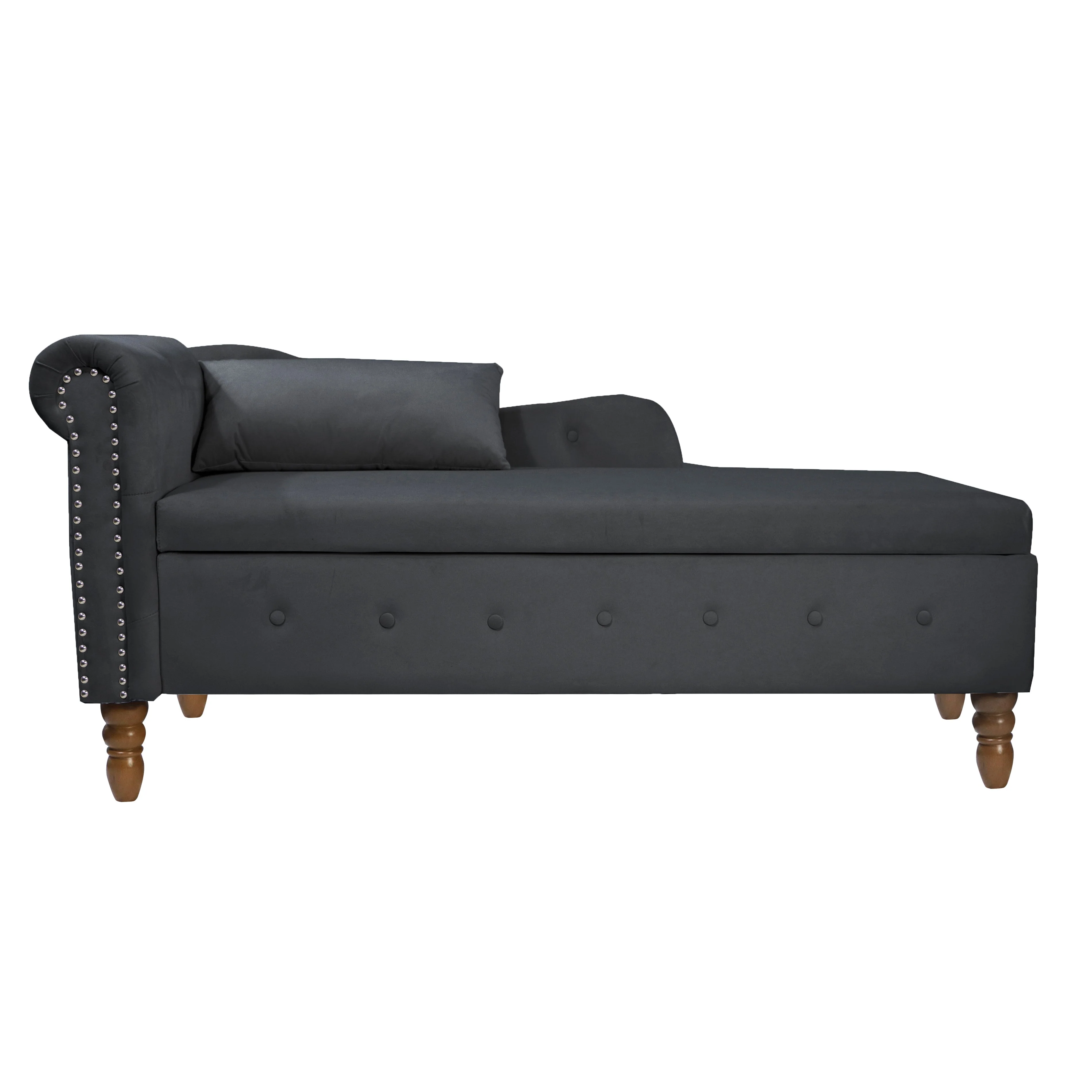 Tufted Velvet Upholstered Rolled Arm Nailhead Chaise Lounge - Image 2